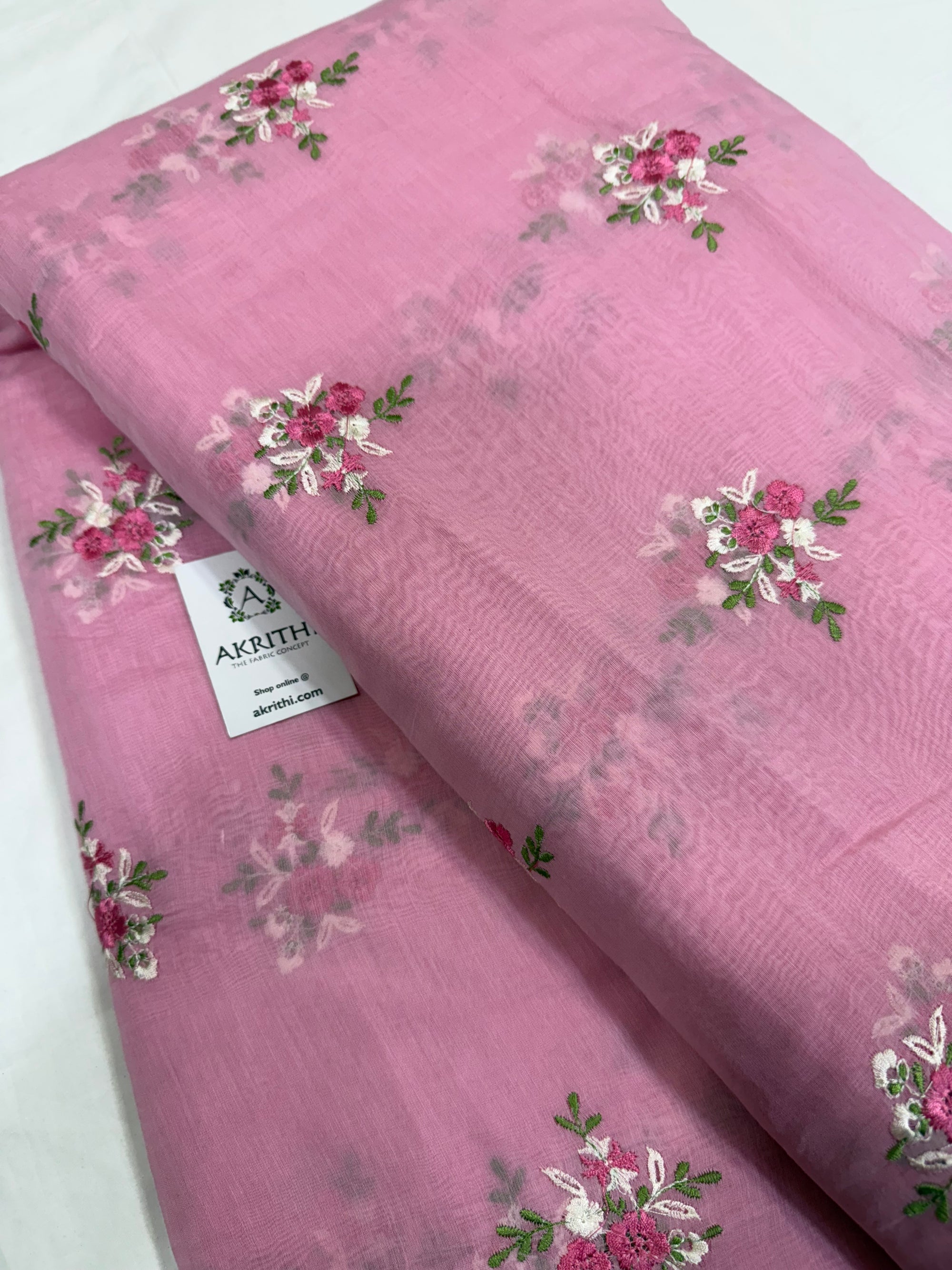 MUL CHANDERI EMBROIDERED FABRIC