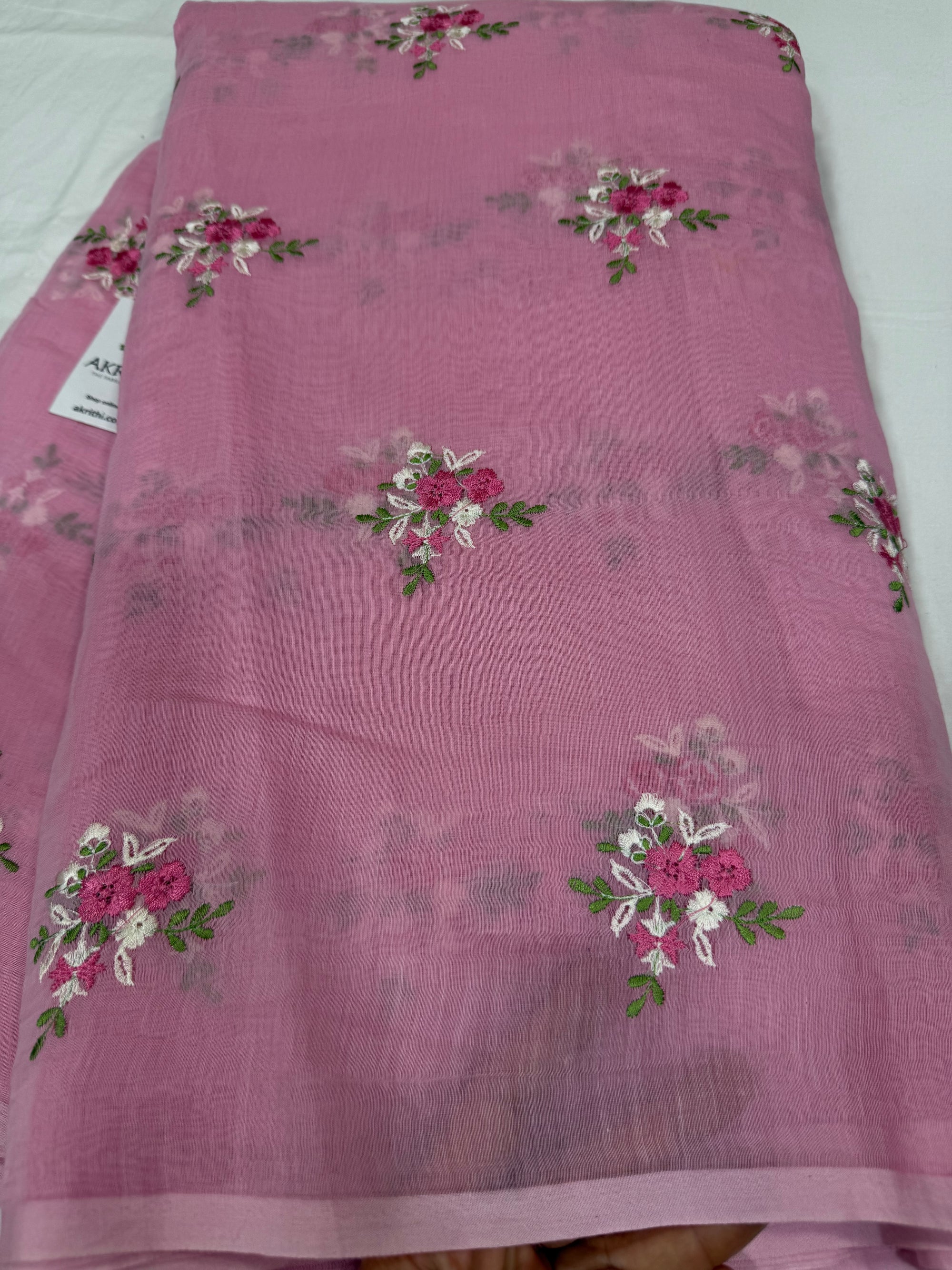 MUL CHANDERI EMBROIDERED FABRIC