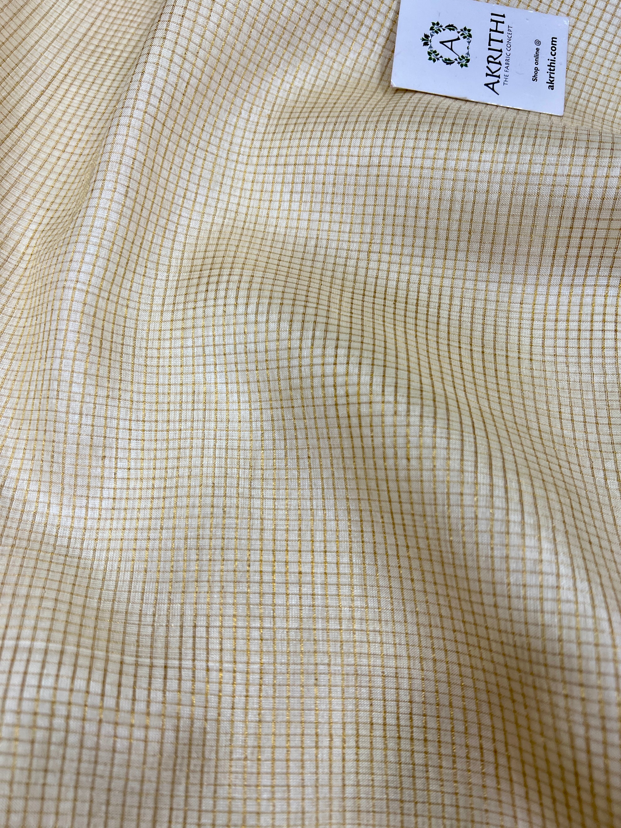 DYEABLE GOLD TISSUE CHECKS PURE TUSSAR SILK FABRIC