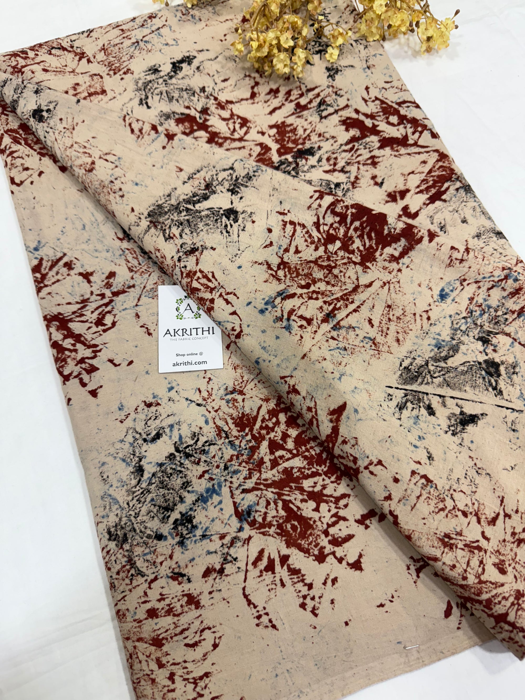 Ajrakh Hand block pure cotton fabric 95 CM CUT