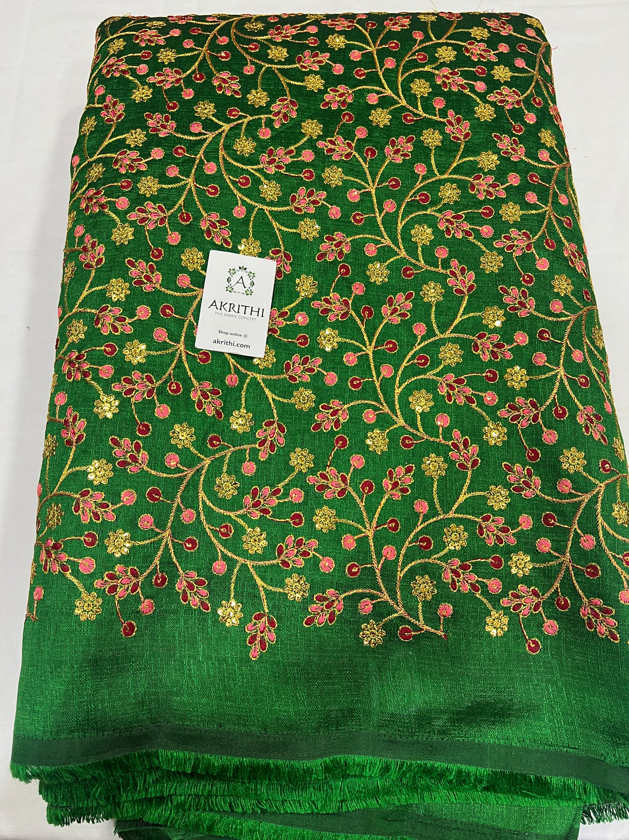 Embroidered raw silk fabric