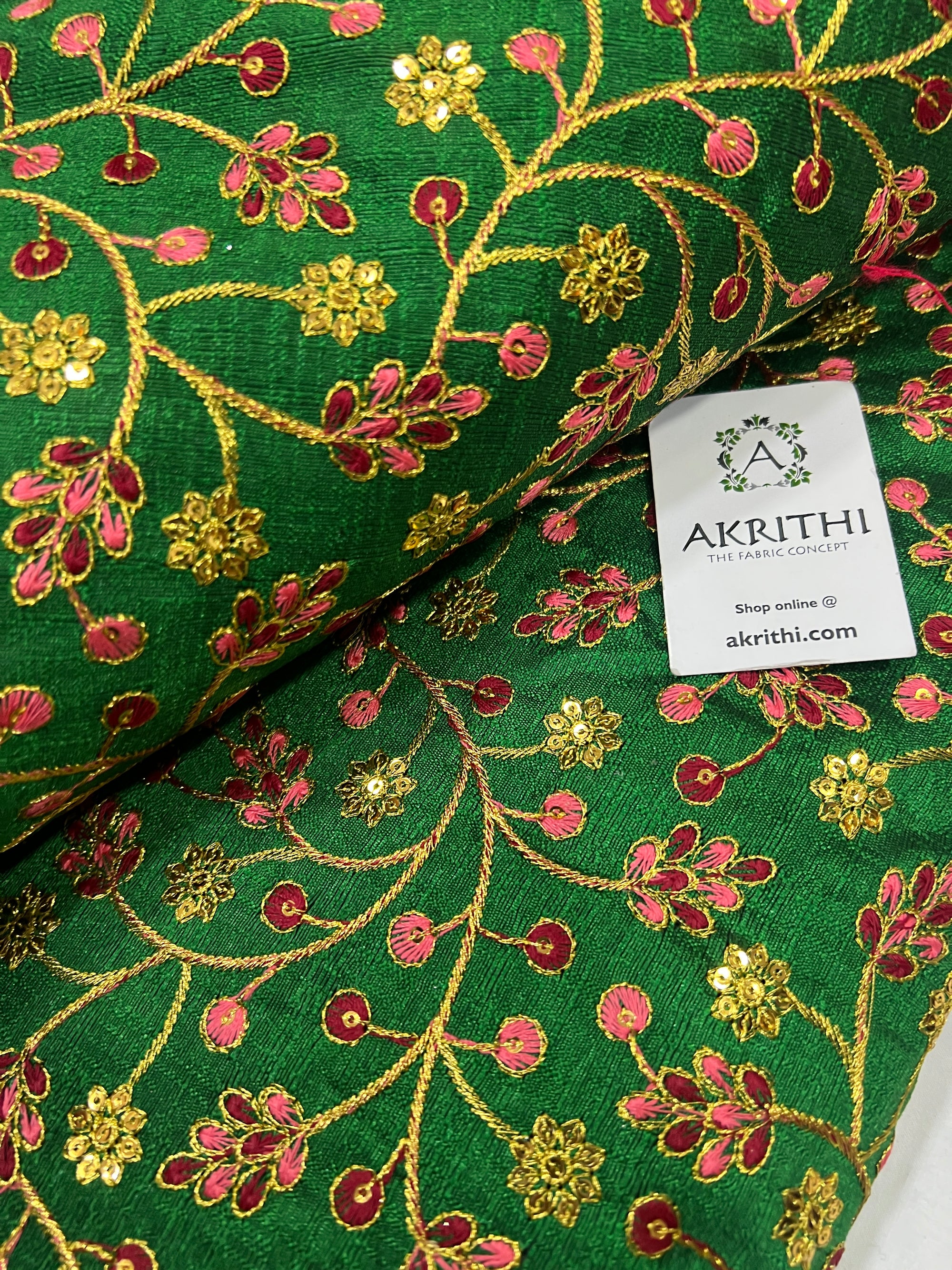 Embroidered raw silk fabric