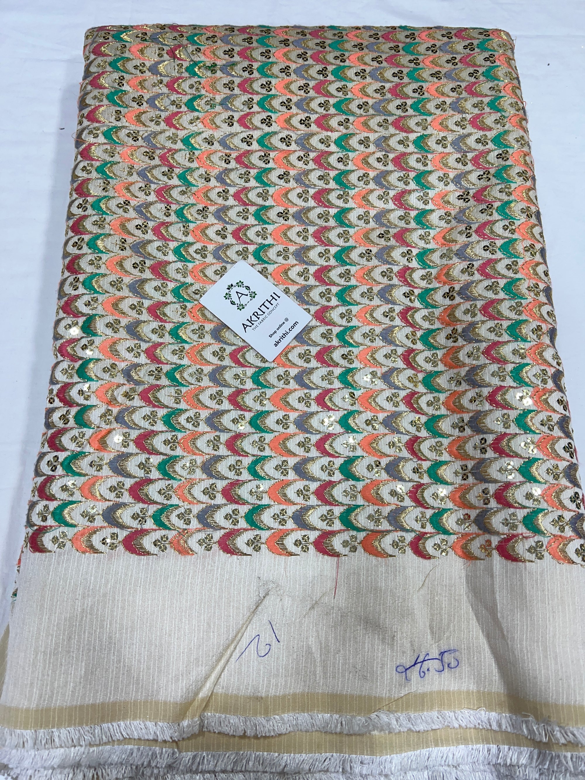 Embroidered raw silk fabric