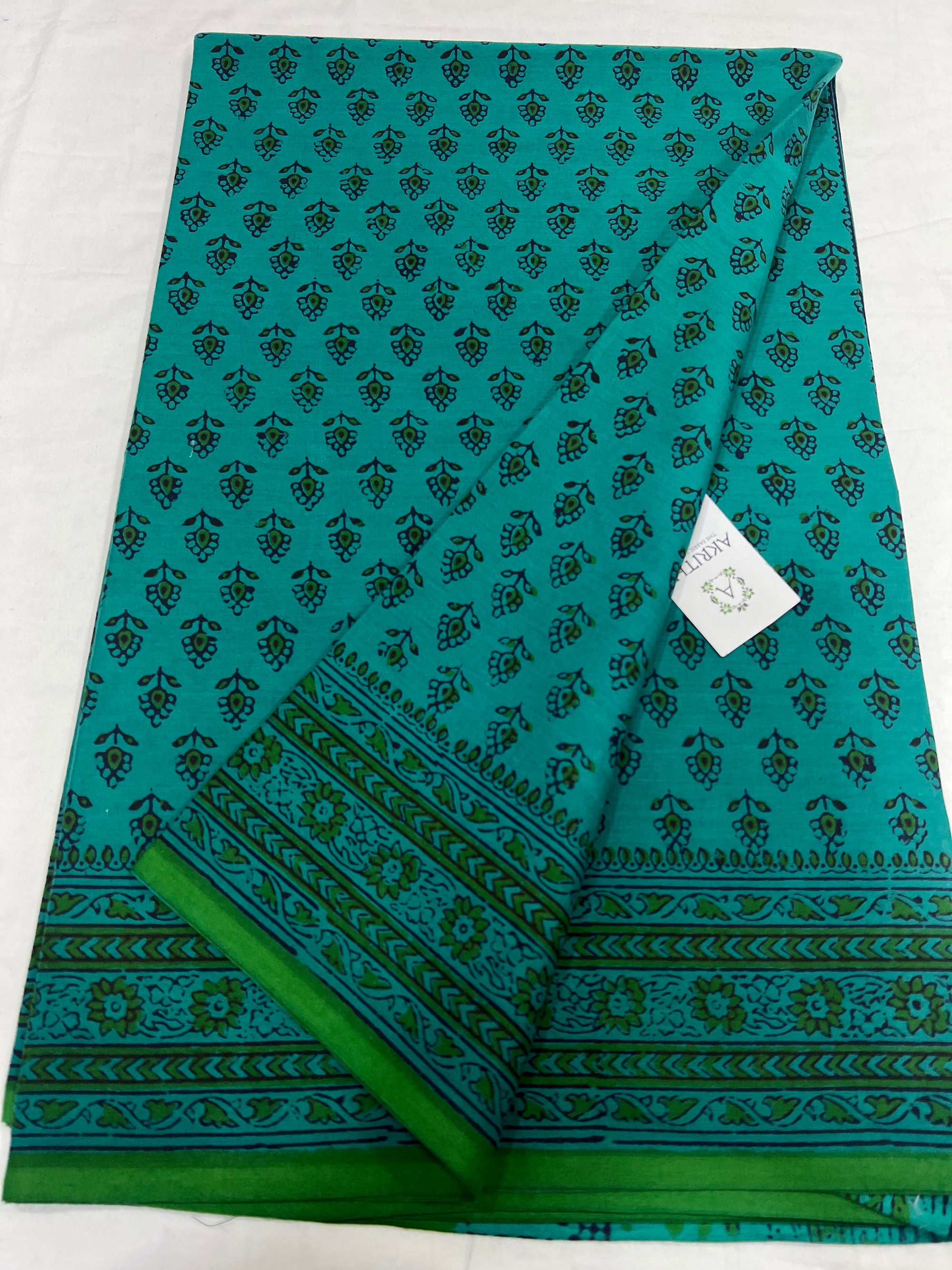 Block printed pure mul cotton saree
