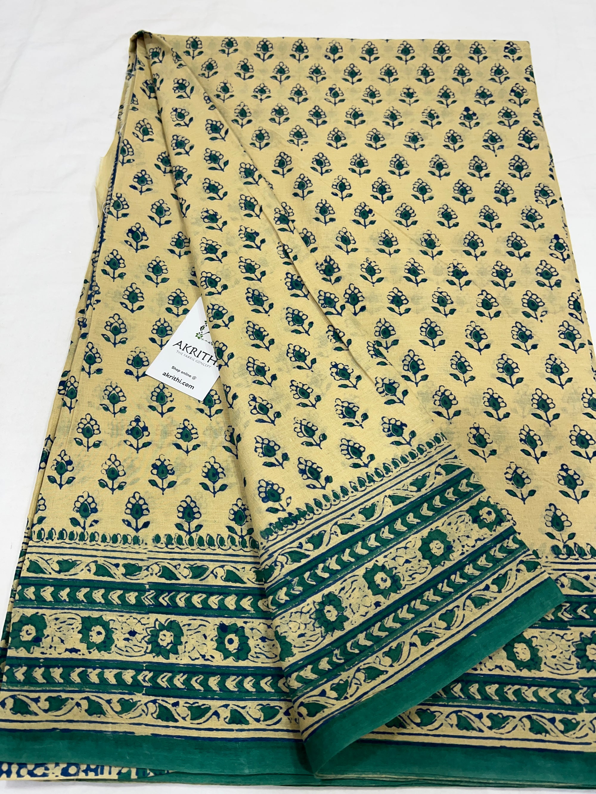 Block printed pure mul cotton saree