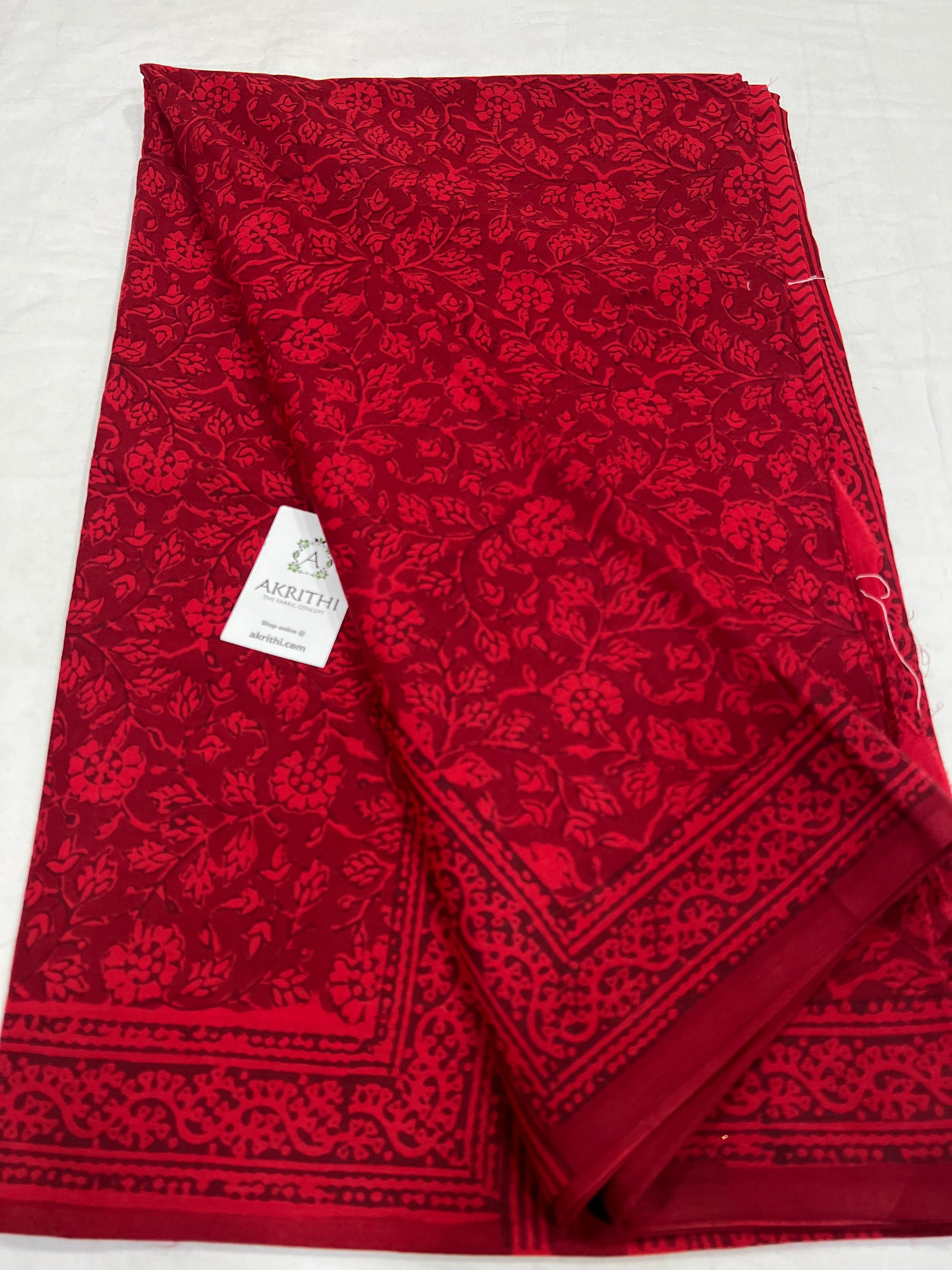 Block printed pure mul cotton saree