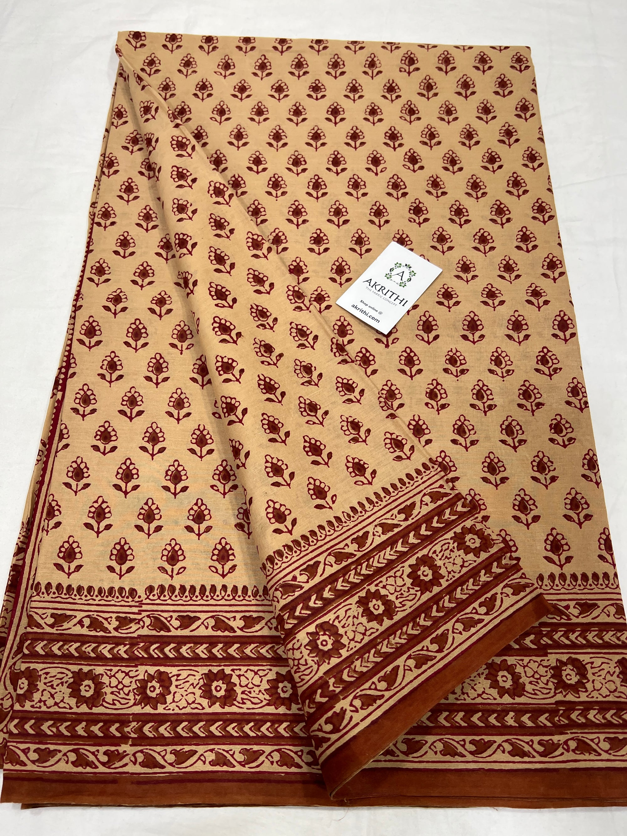 Block printed pure mul cotton saree