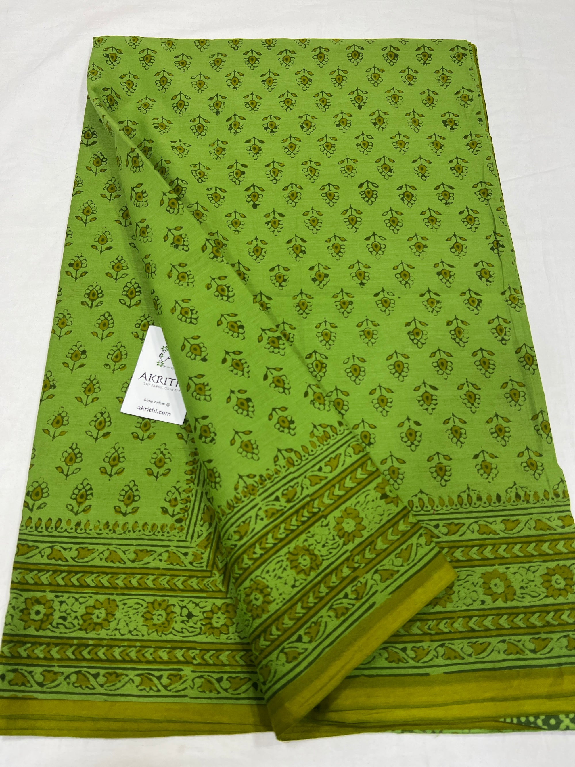 Block printed pure mul cotton saree