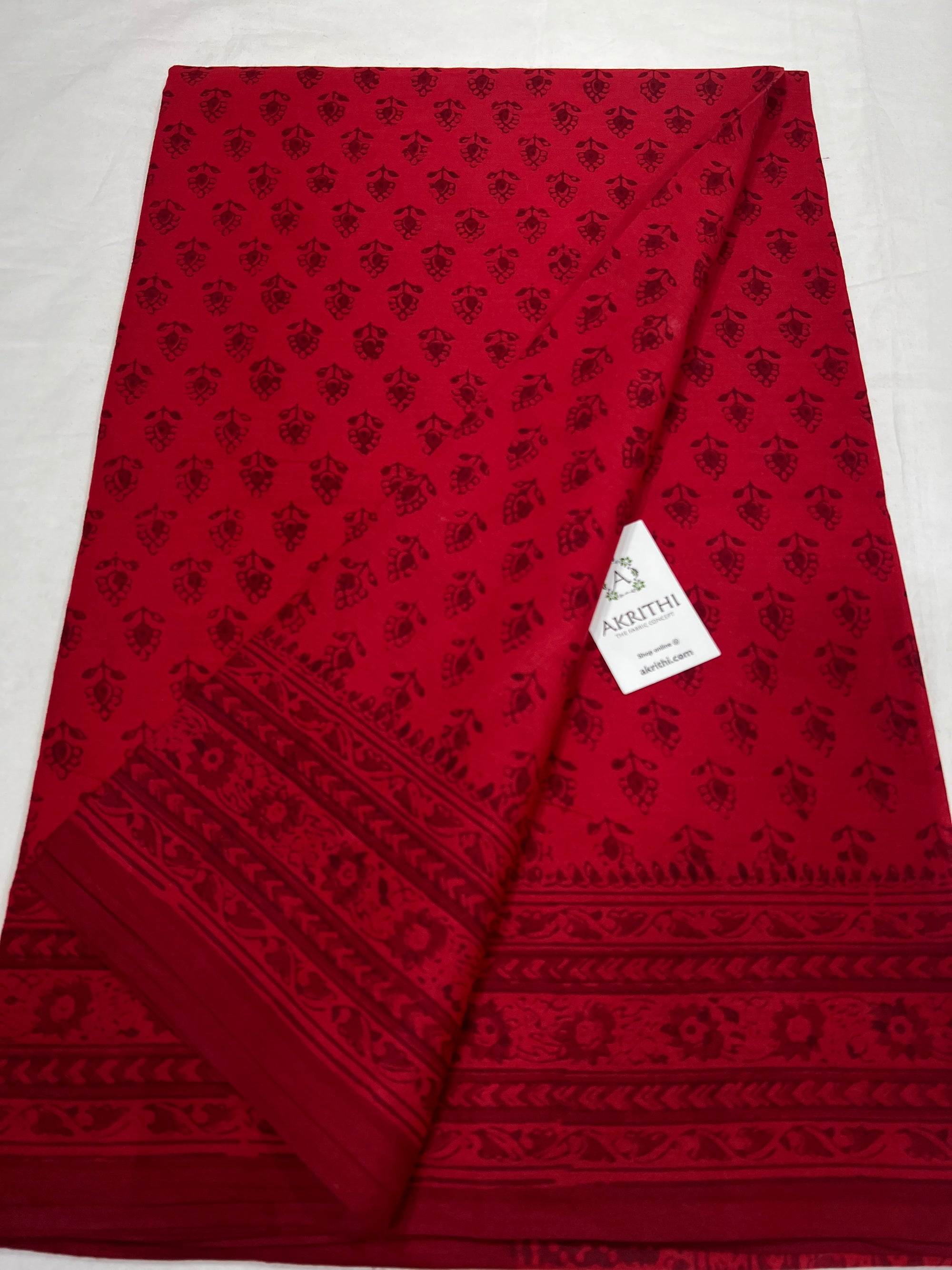 Block printed pure mul cotton saree