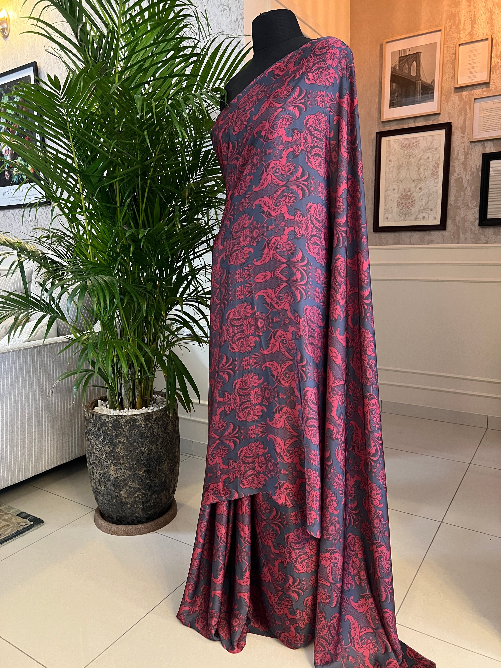 Digital printed modal satin saree