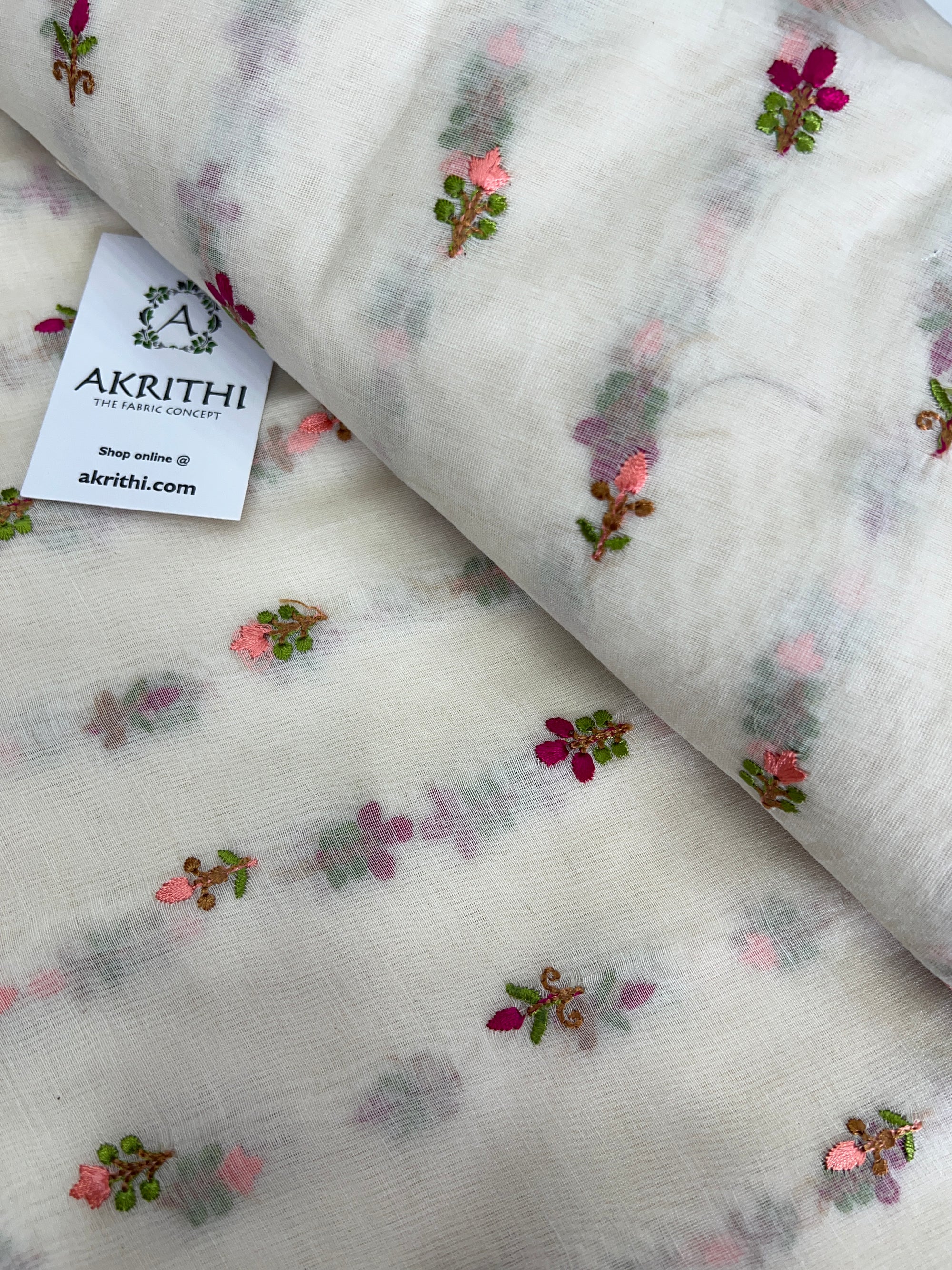 MUL CHANDERI EMBROIDERED FABRIC