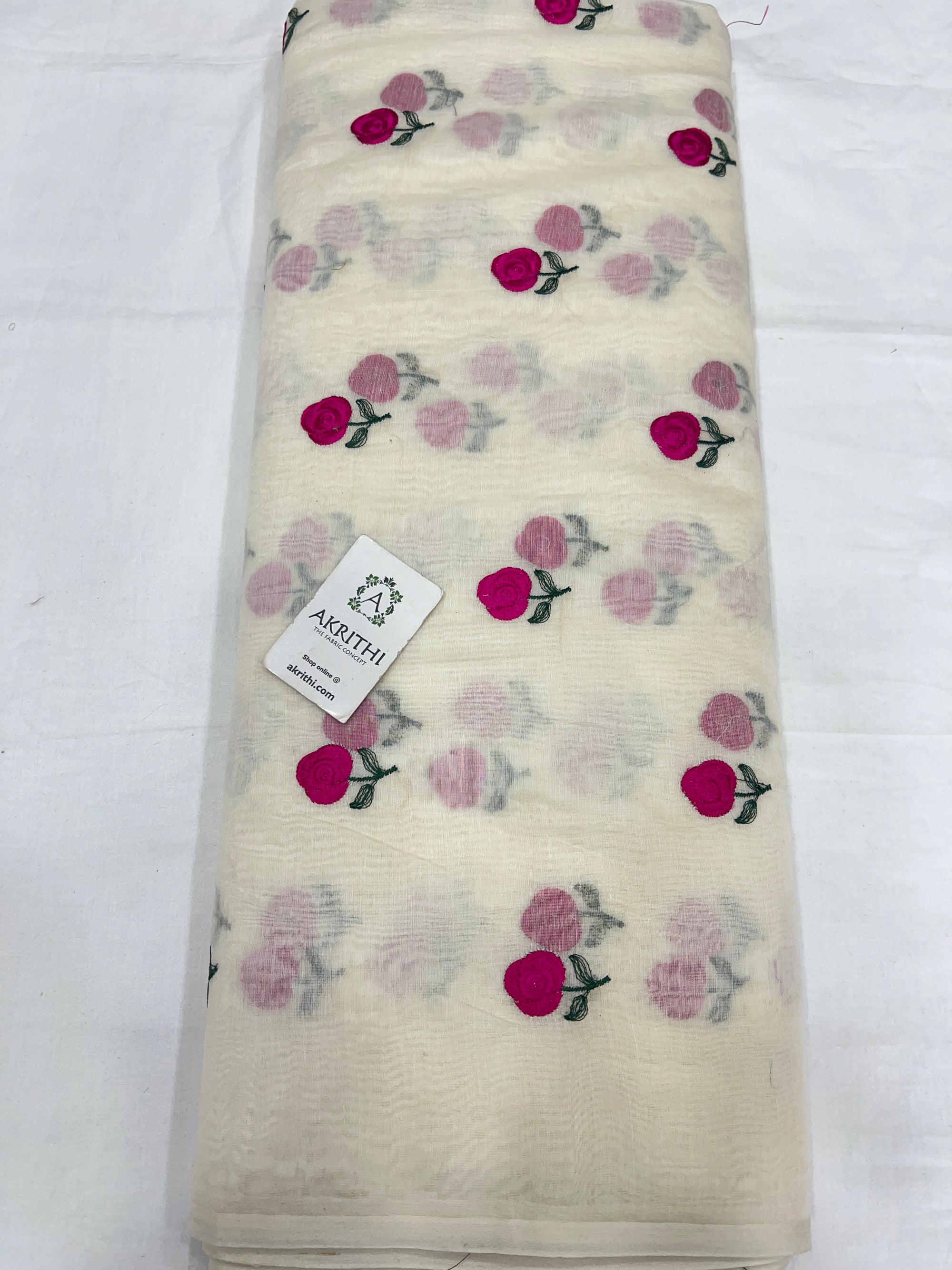 MUL CHANDERI EMBROIDERED FABRIC 80 CM CUT
