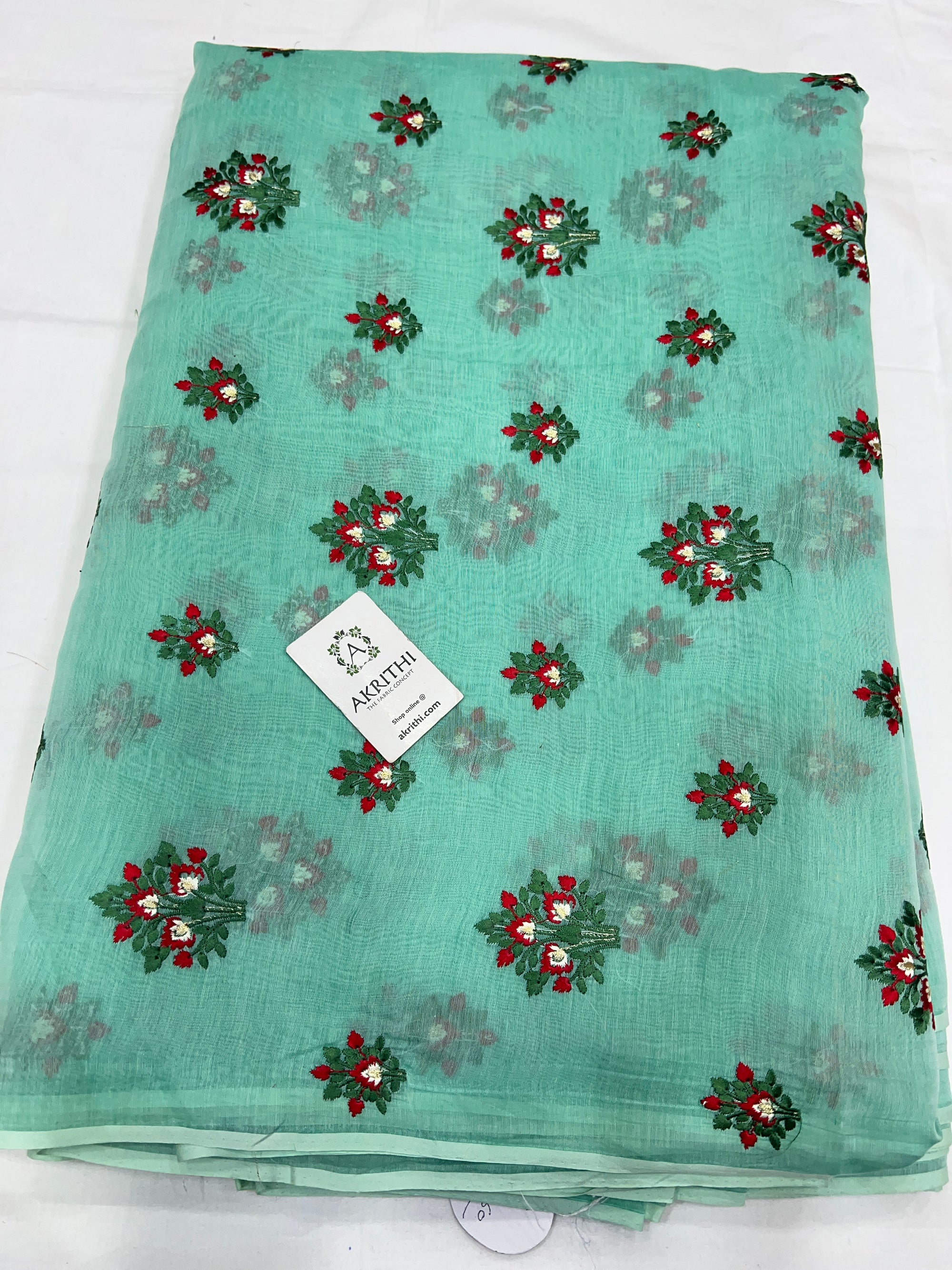 HANDLOOM MUL CHANDERI EMBROIDERED FABRIC