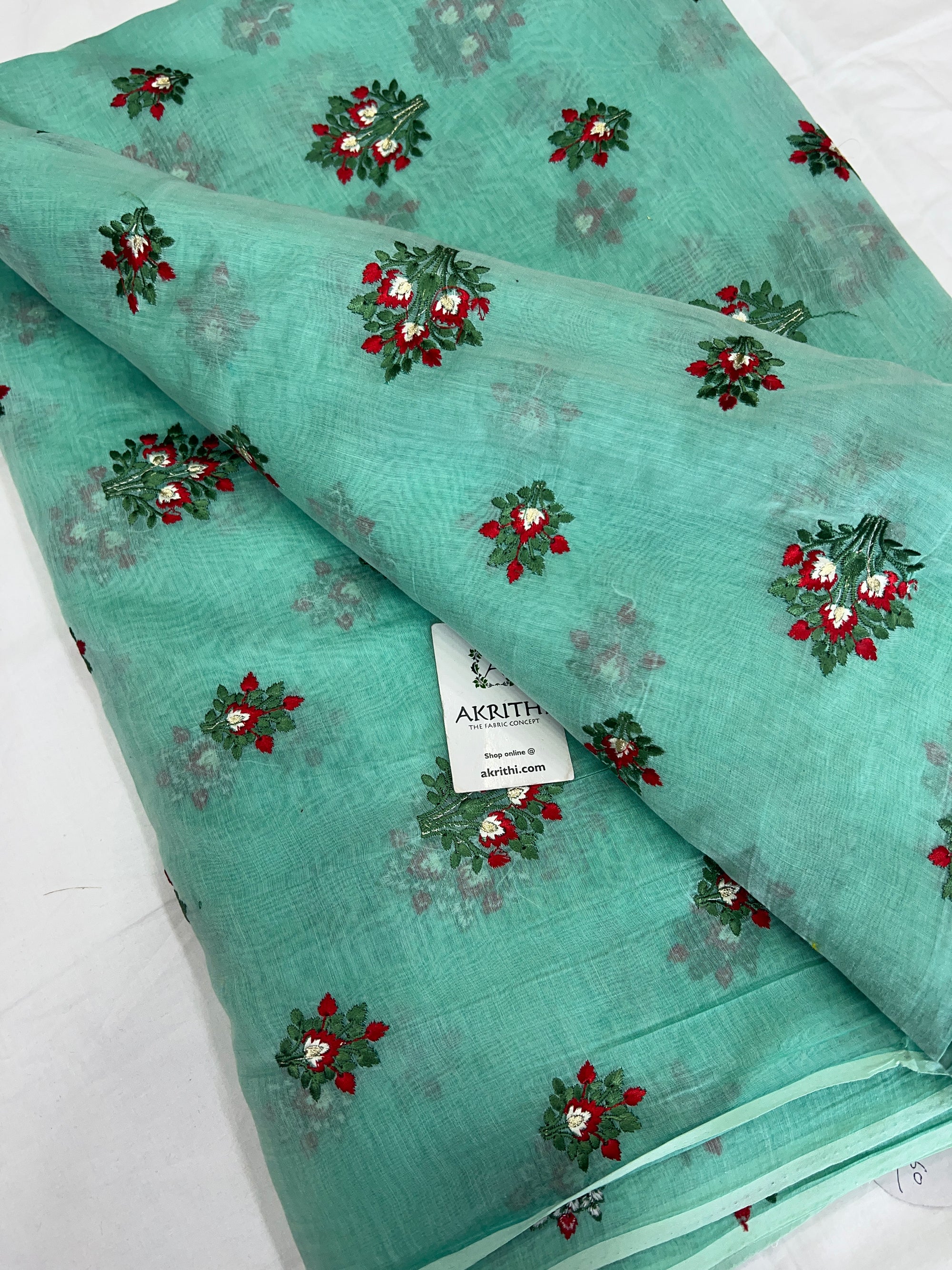 HANDLOOM MUL CHANDERI EMBROIDERED FABRIC