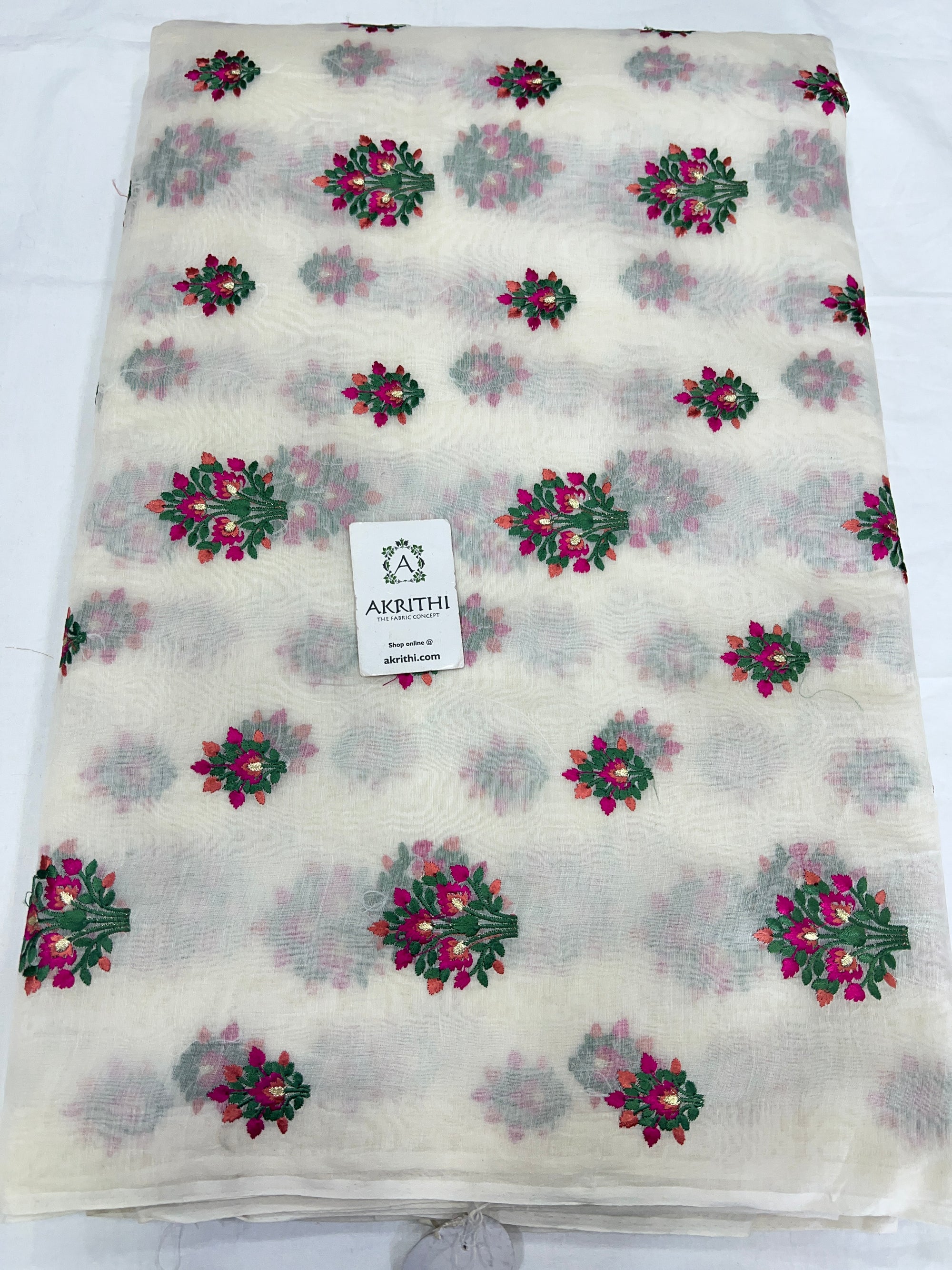 HANDLOOM MUL CHANDERI EMBROIDERED FABRIC