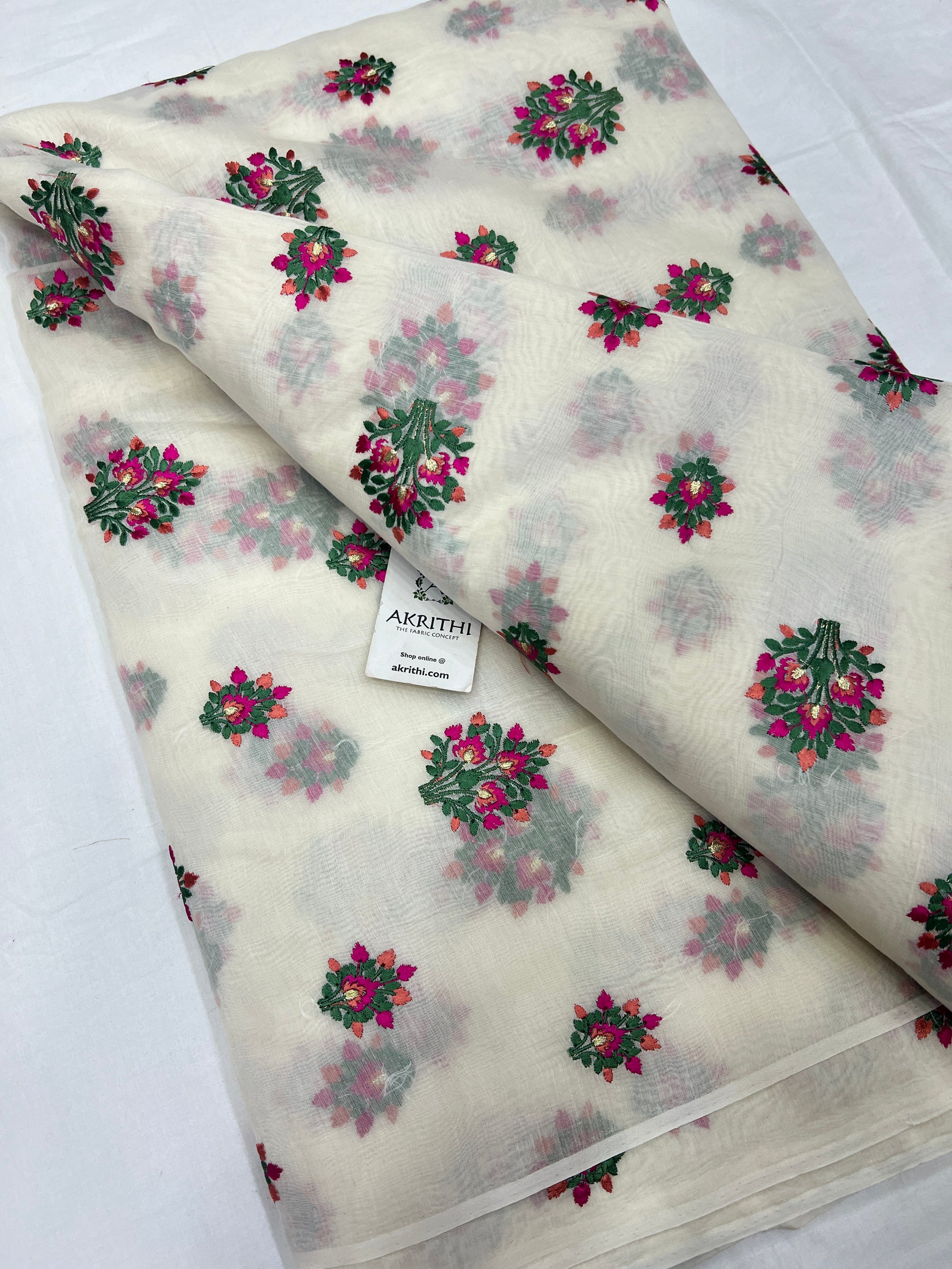 HANDLOOM MUL CHANDERI EMBROIDERED FABRIC