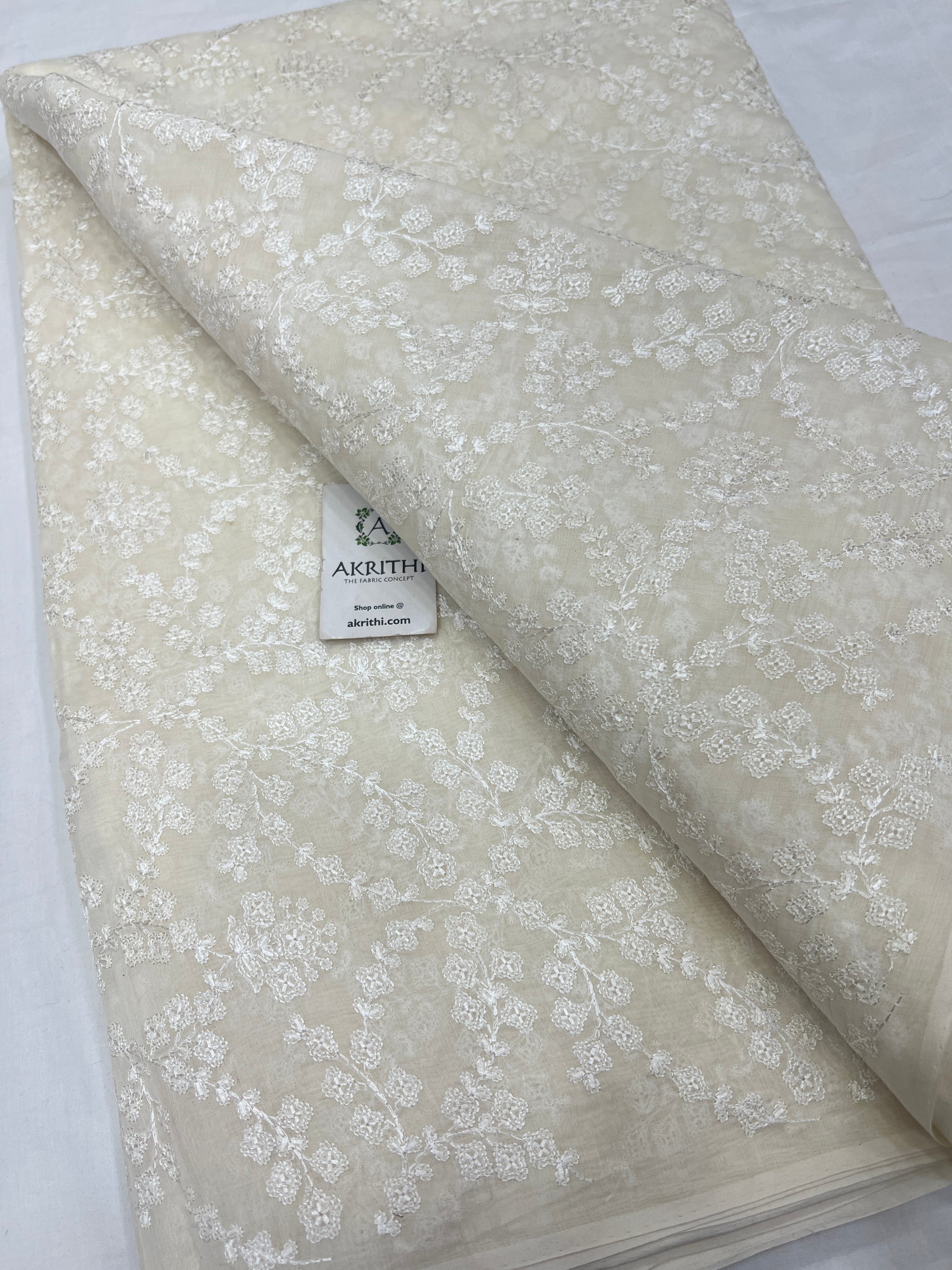 HANDLOOM MUL CHANDERI EMBROIDERED FABRIC