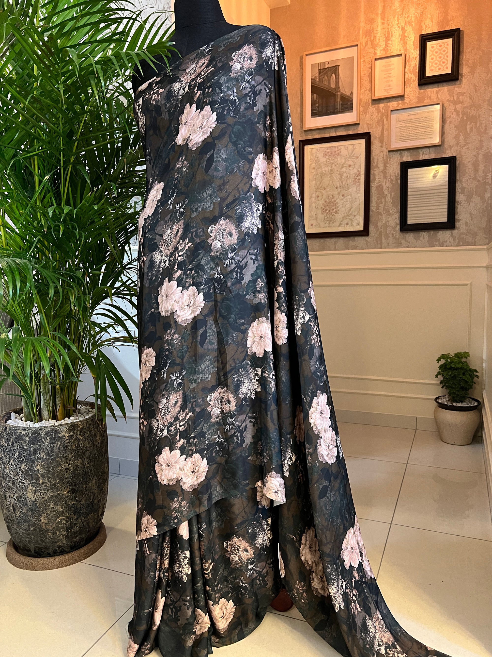 Digital printed modal satin saree