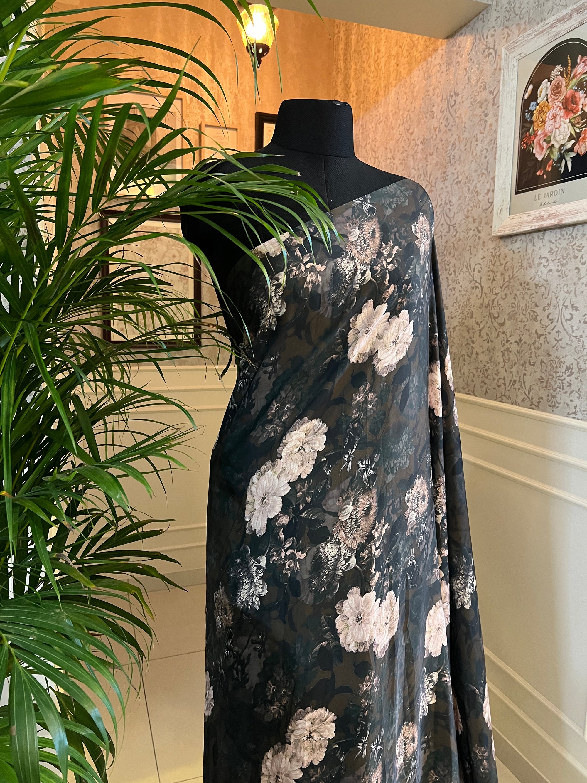 Digital printed modal satin saree