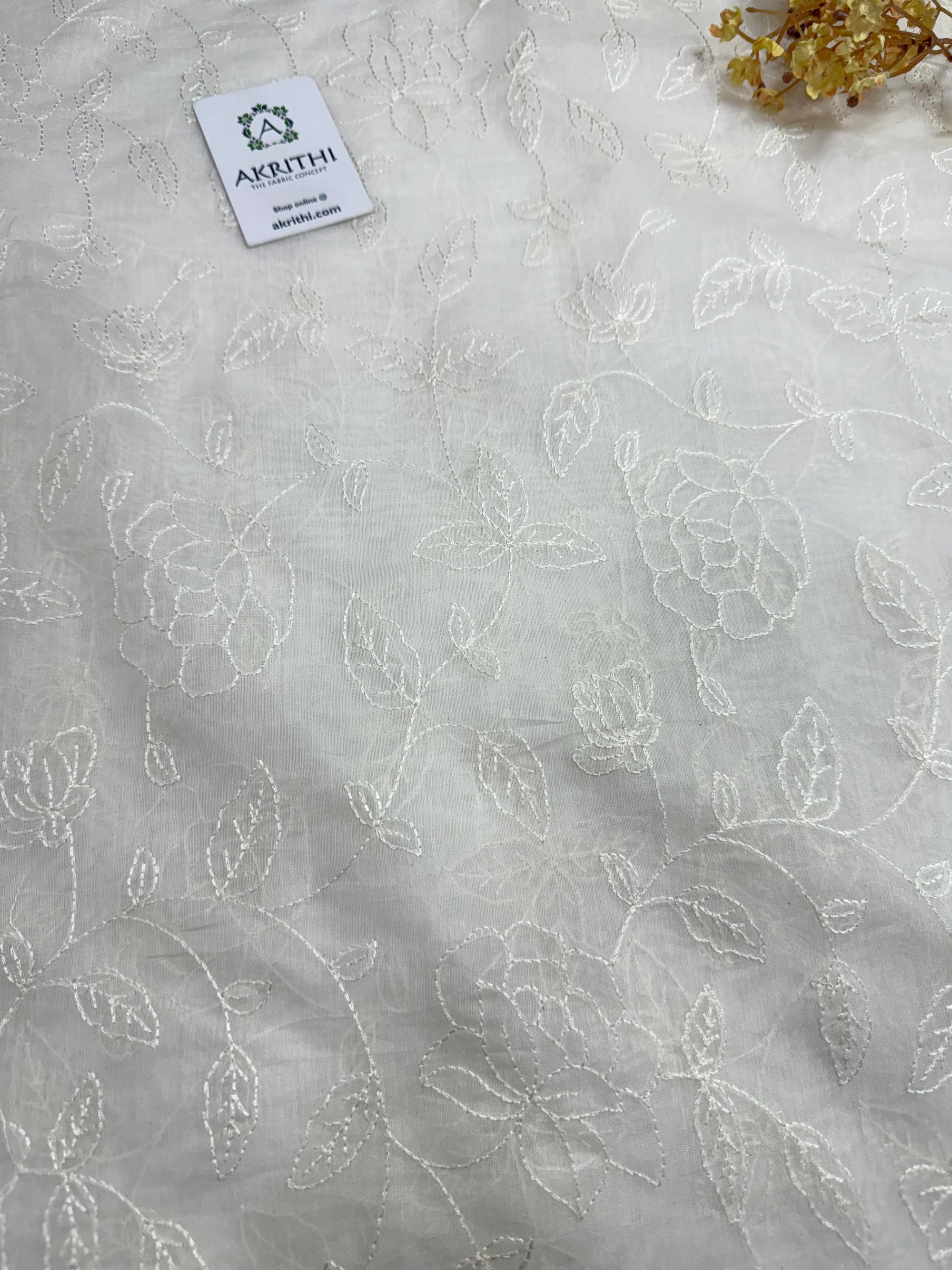 MUL CHANDERI EMBROIDERED FABRIC