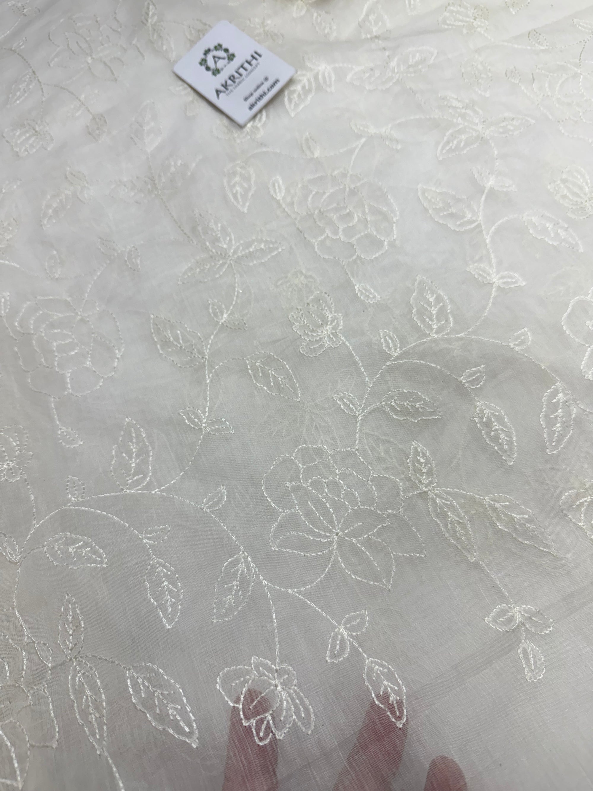 MUL CHANDERI EMBROIDERED FABRIC