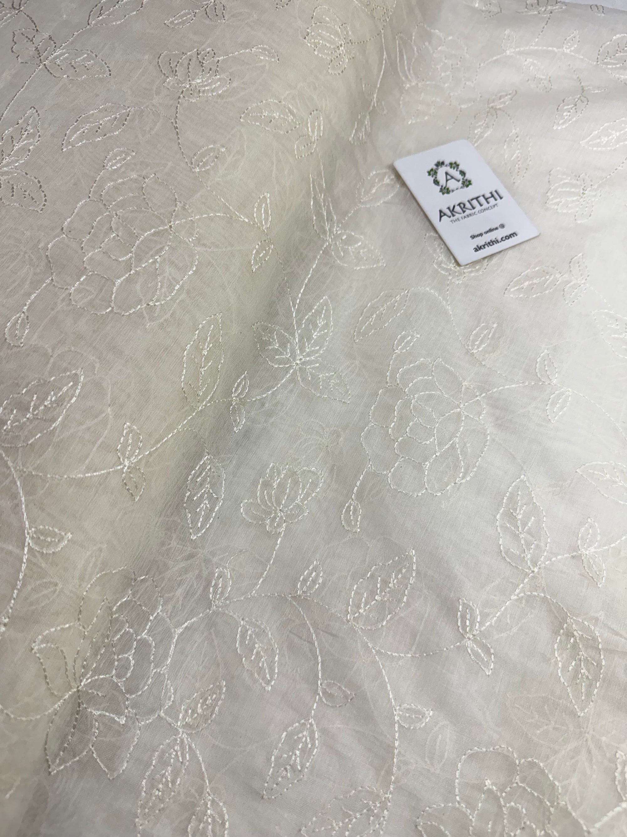 MUL CHANDERI EMBROIDERED FABRIC