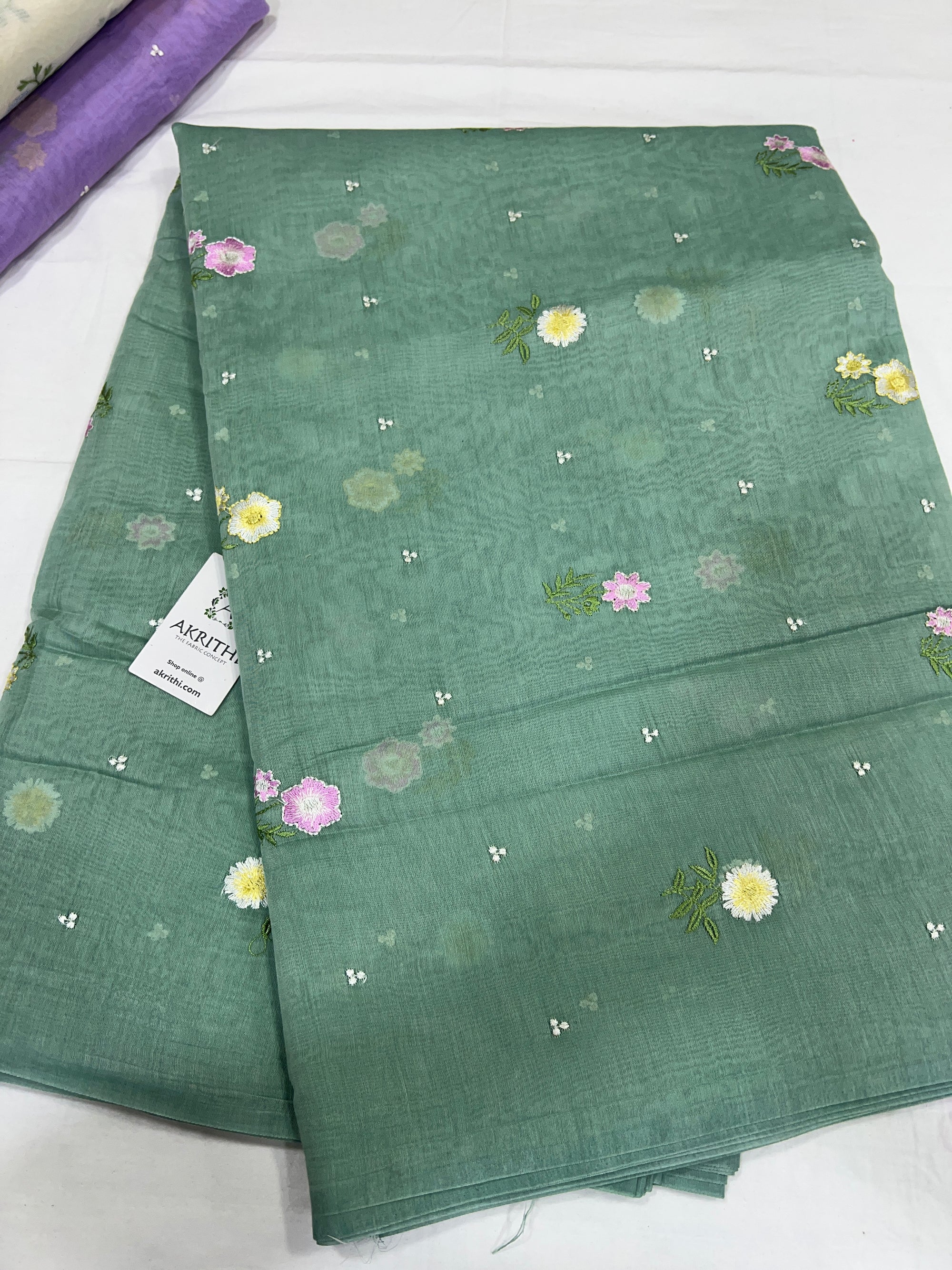 MUL CHANDERI EMBROIDERED FABRIC