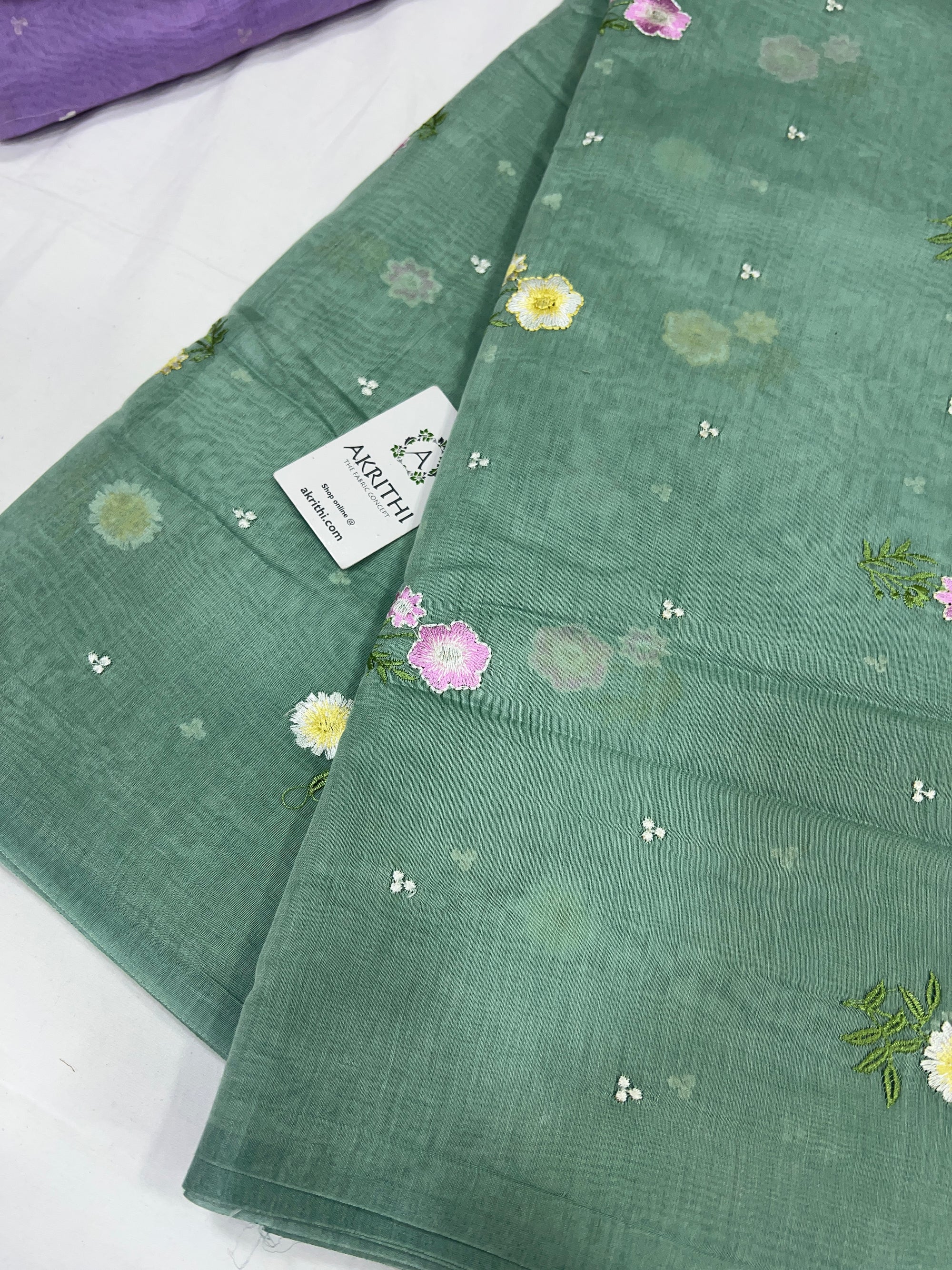 MUL CHANDERI EMBROIDERED FABRIC
