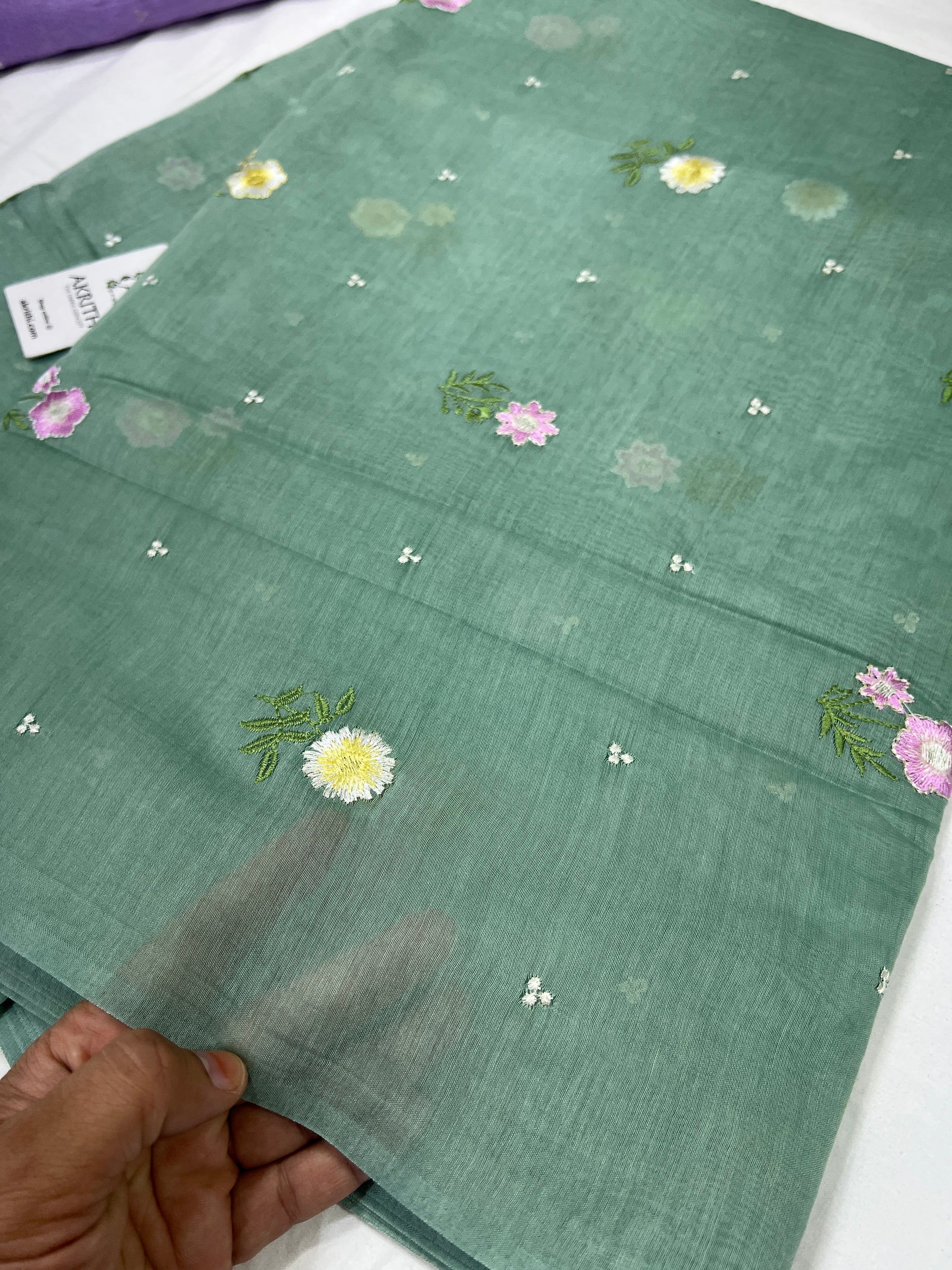 MUL CHANDERI EMBROIDERED FABRIC