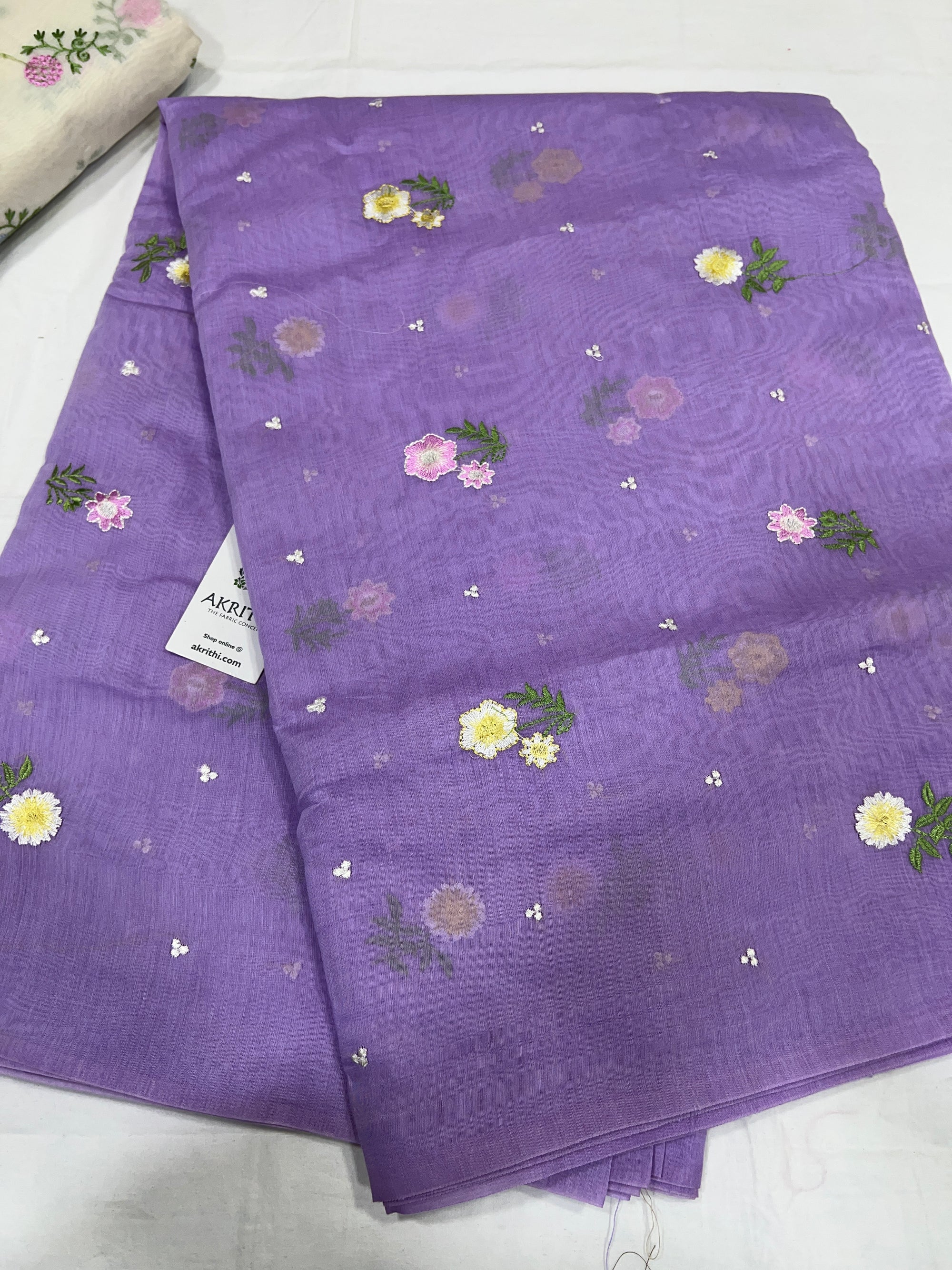 MUL CHANDERI EMBROIDERED FABRIC