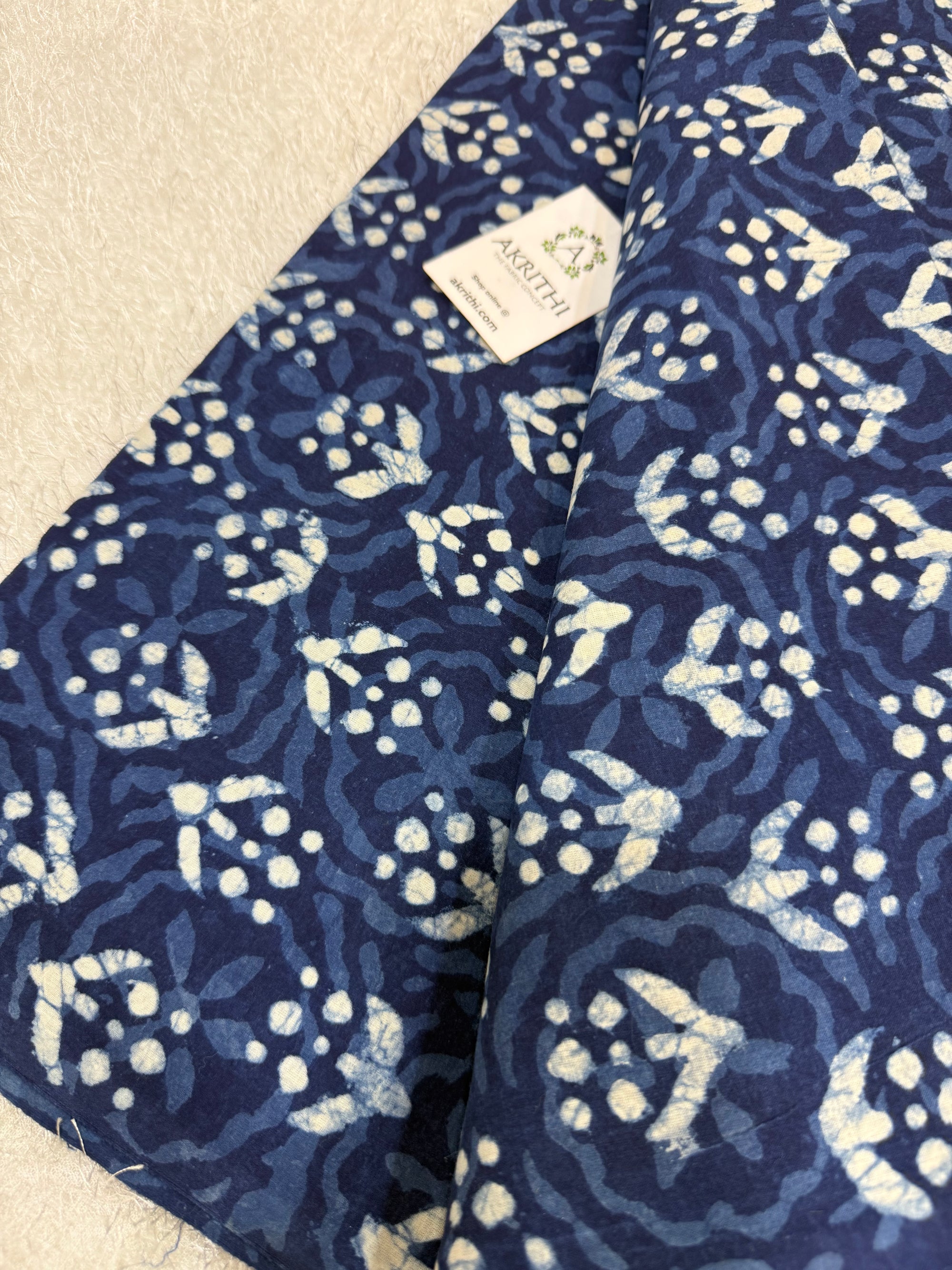 Indigo hand block printed pure cotton fabric