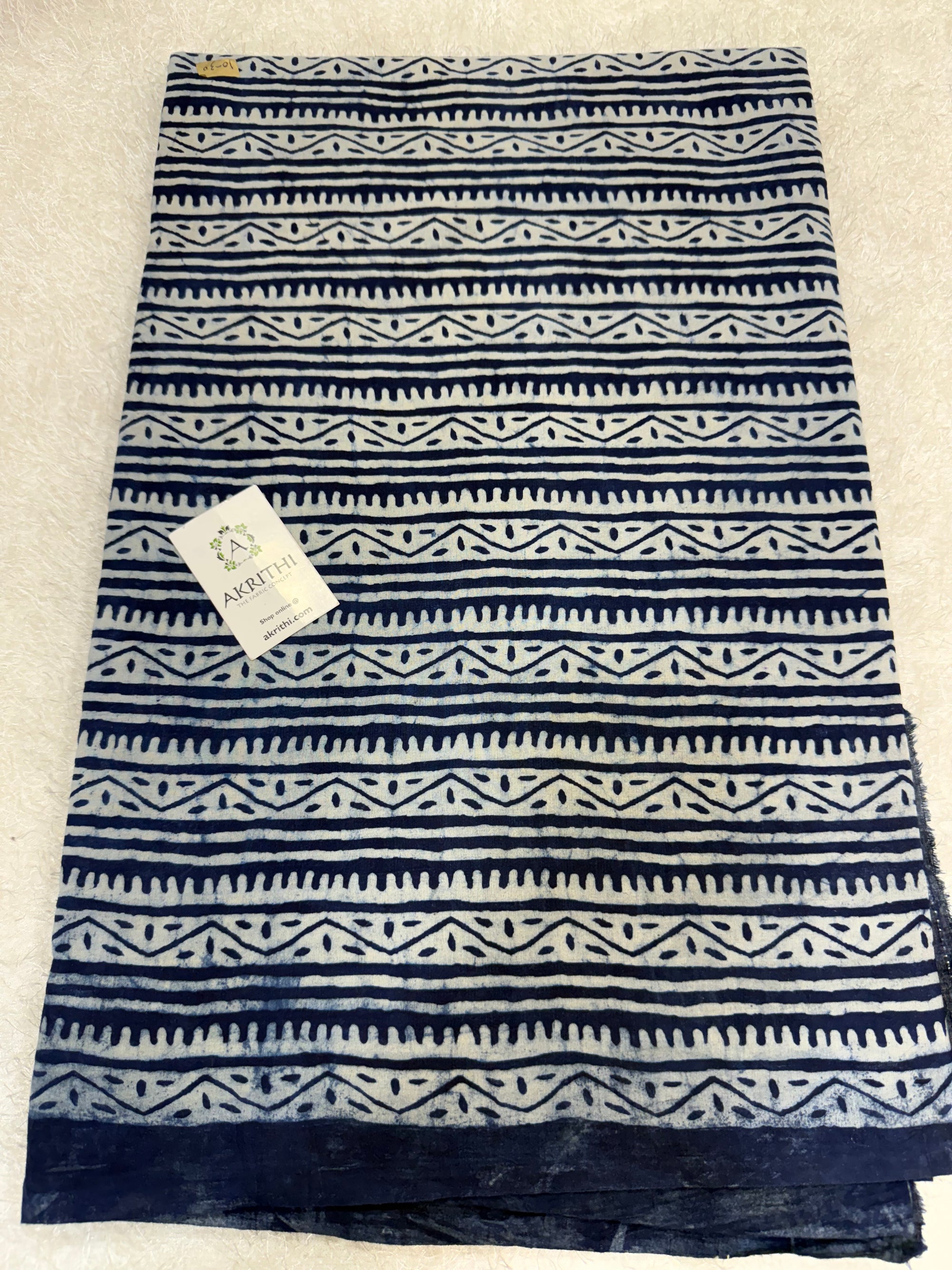 Indigo hand block printed pure cotton fabric