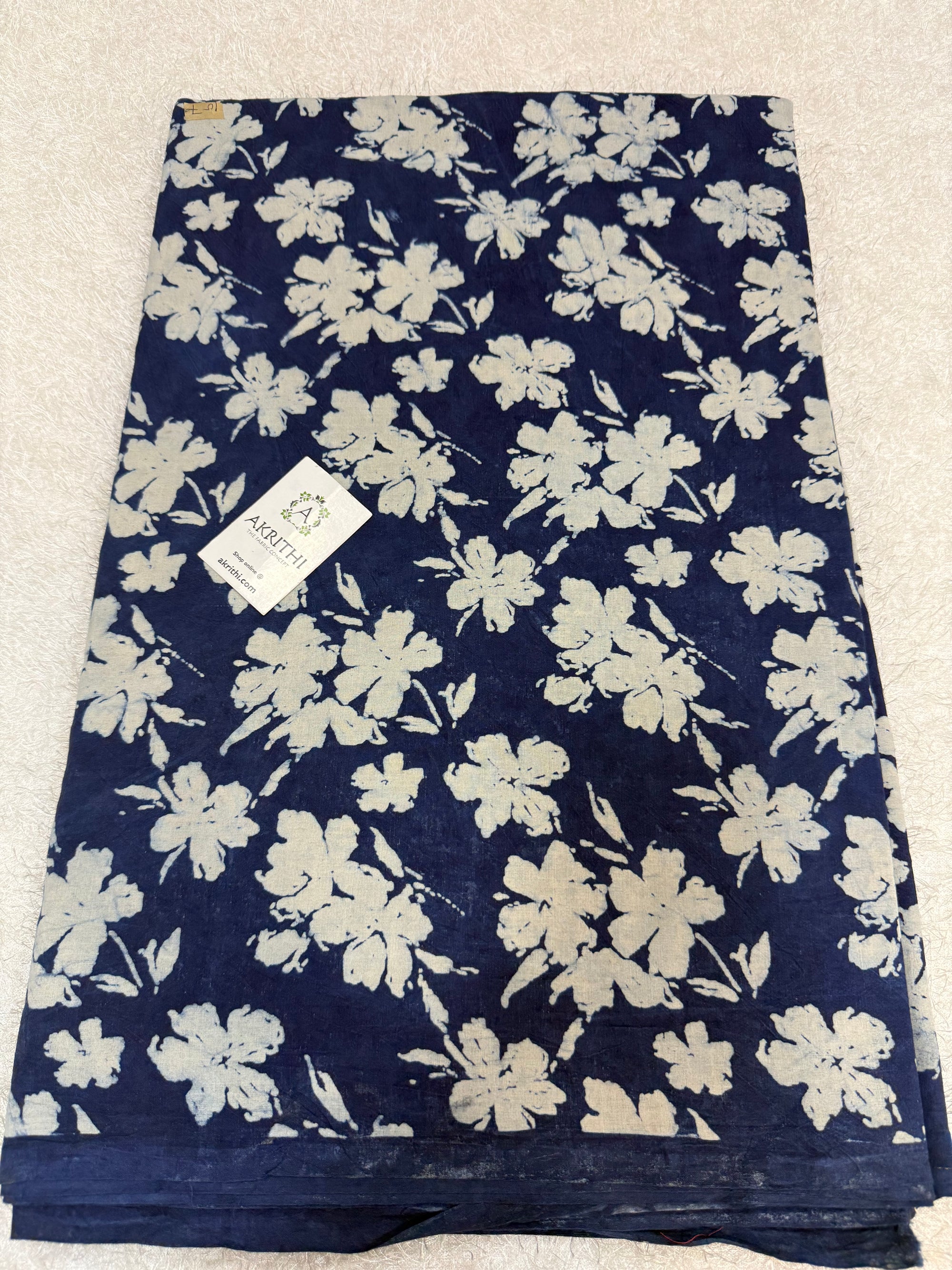Indigo hand block printed pure cotton fabric