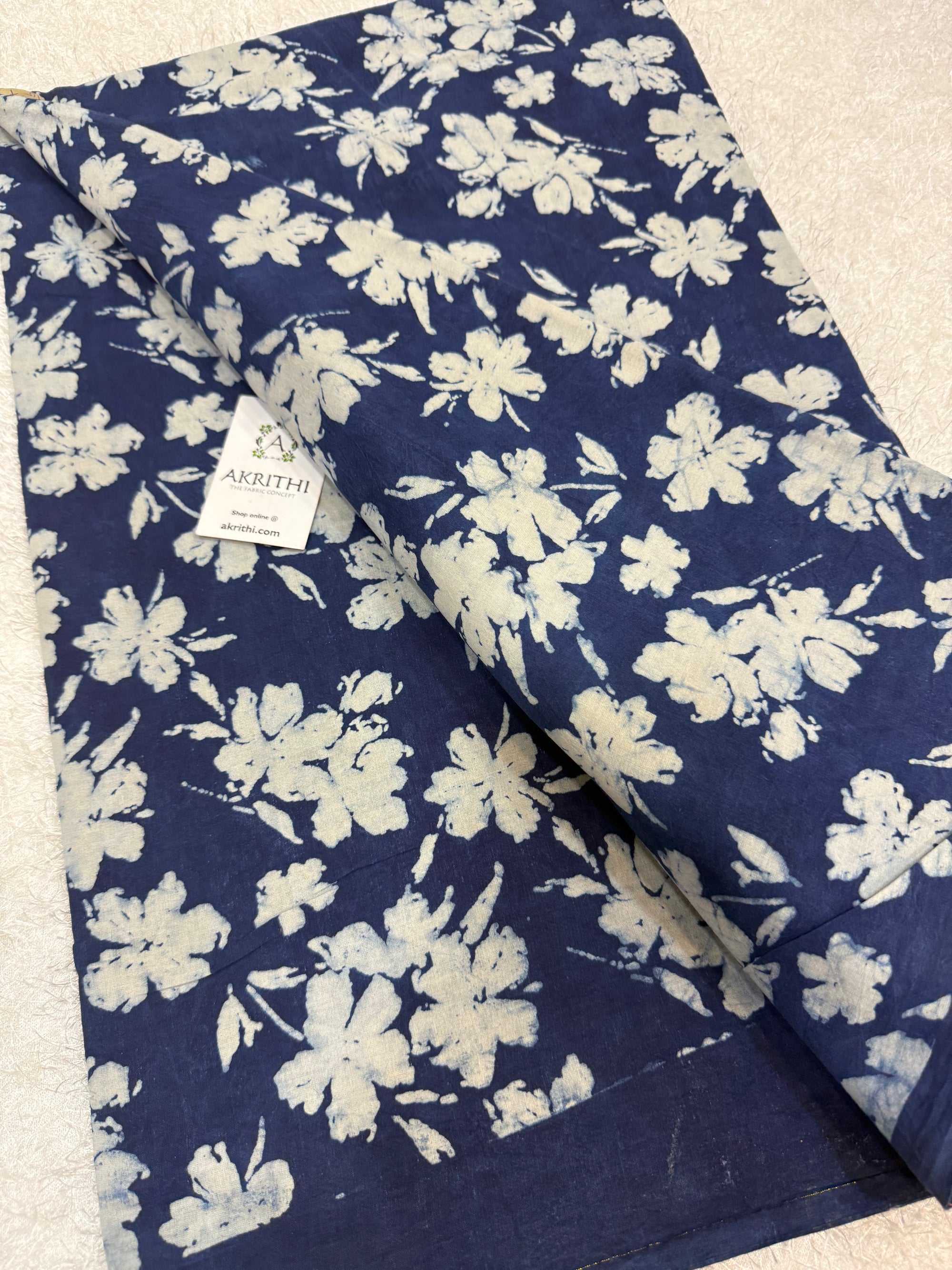 Indigo hand block printed pure cotton fabric