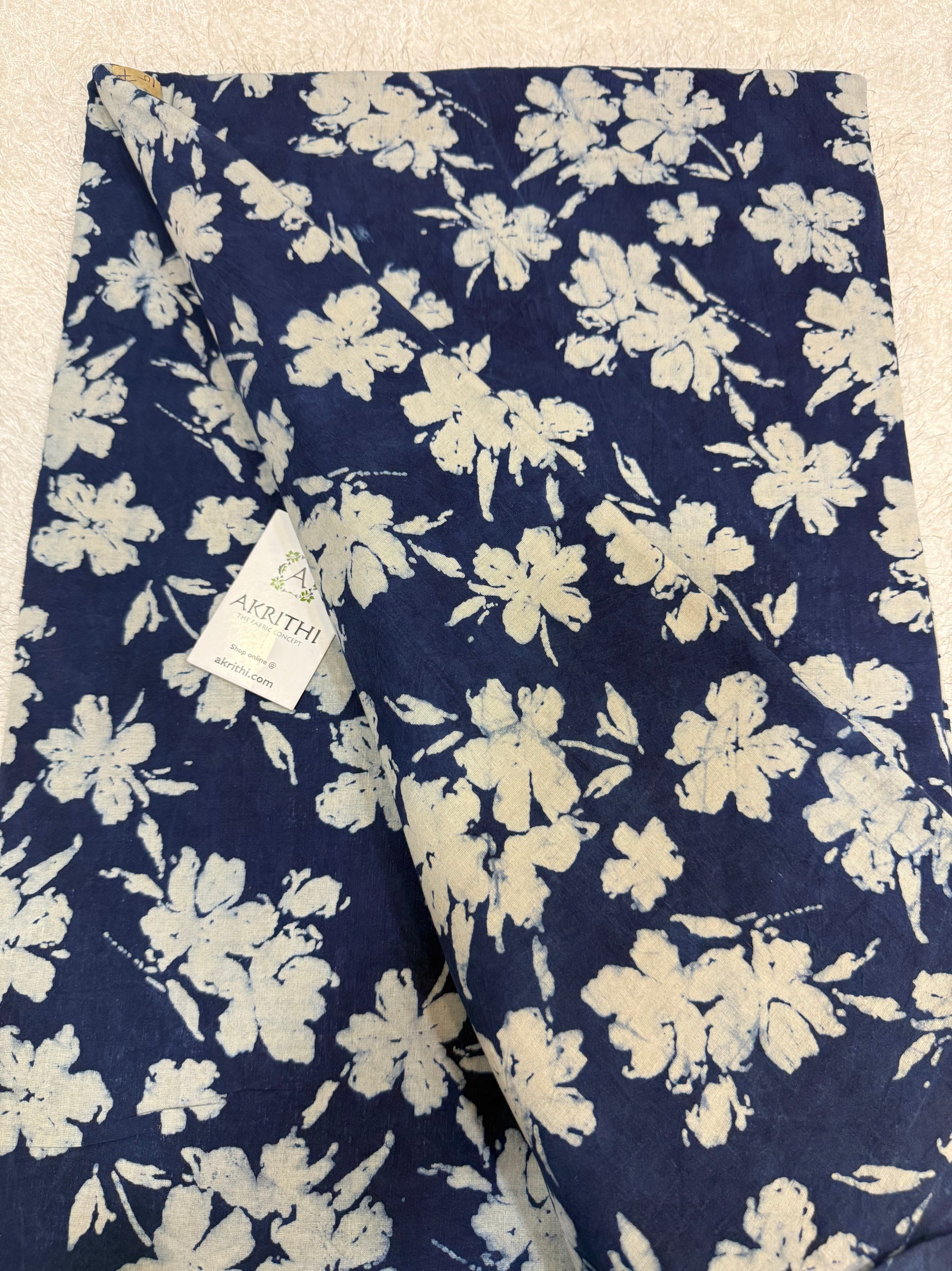 Indigo hand block printed pure cotton fabric