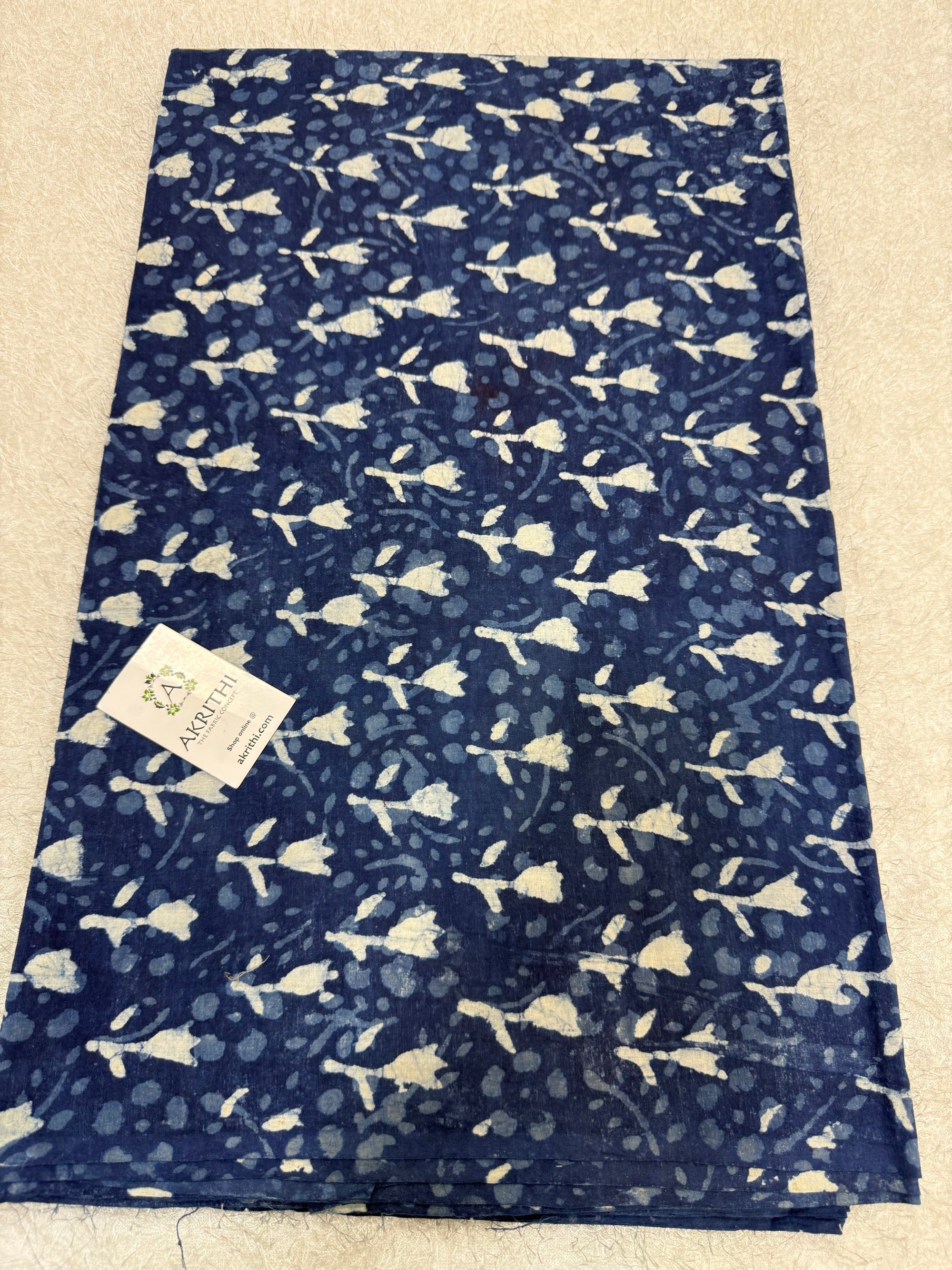 Indigo hand block printed pure cotton fabric