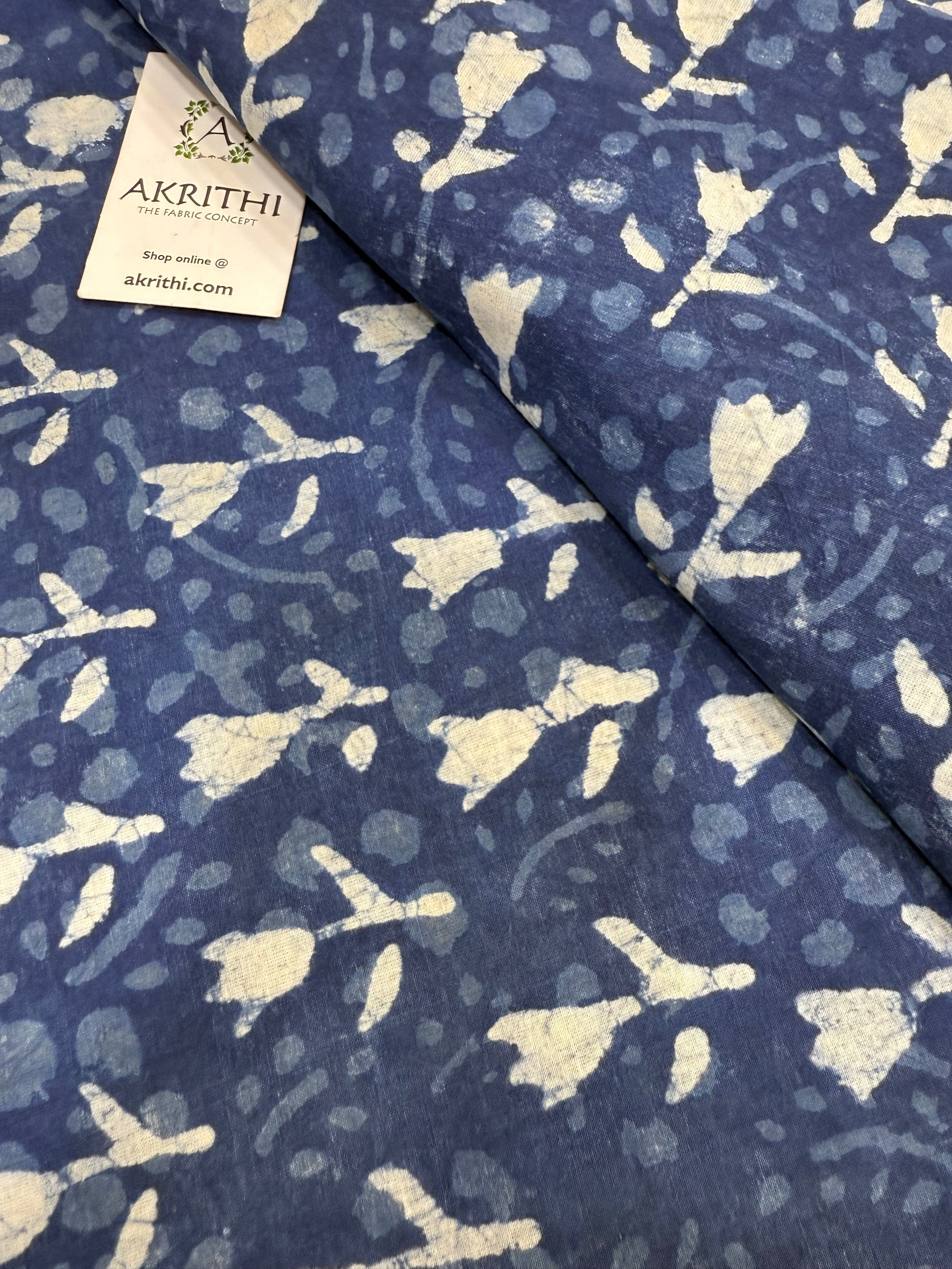 Indigo hand block printed pure cotton fabric