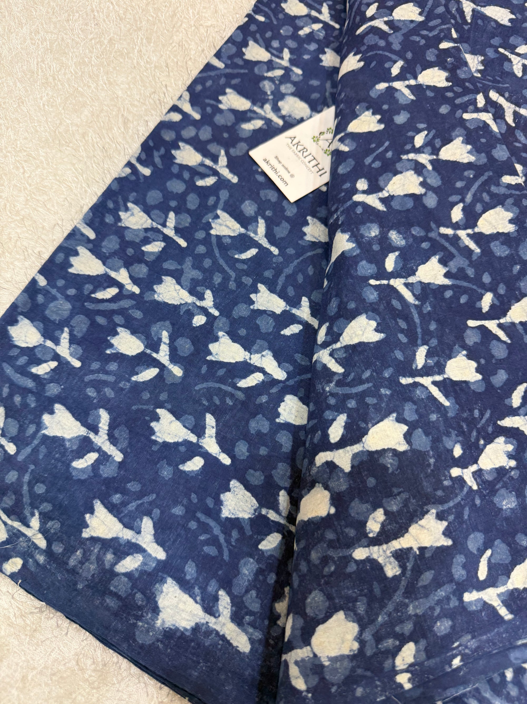 Indigo hand block printed pure cotton fabric