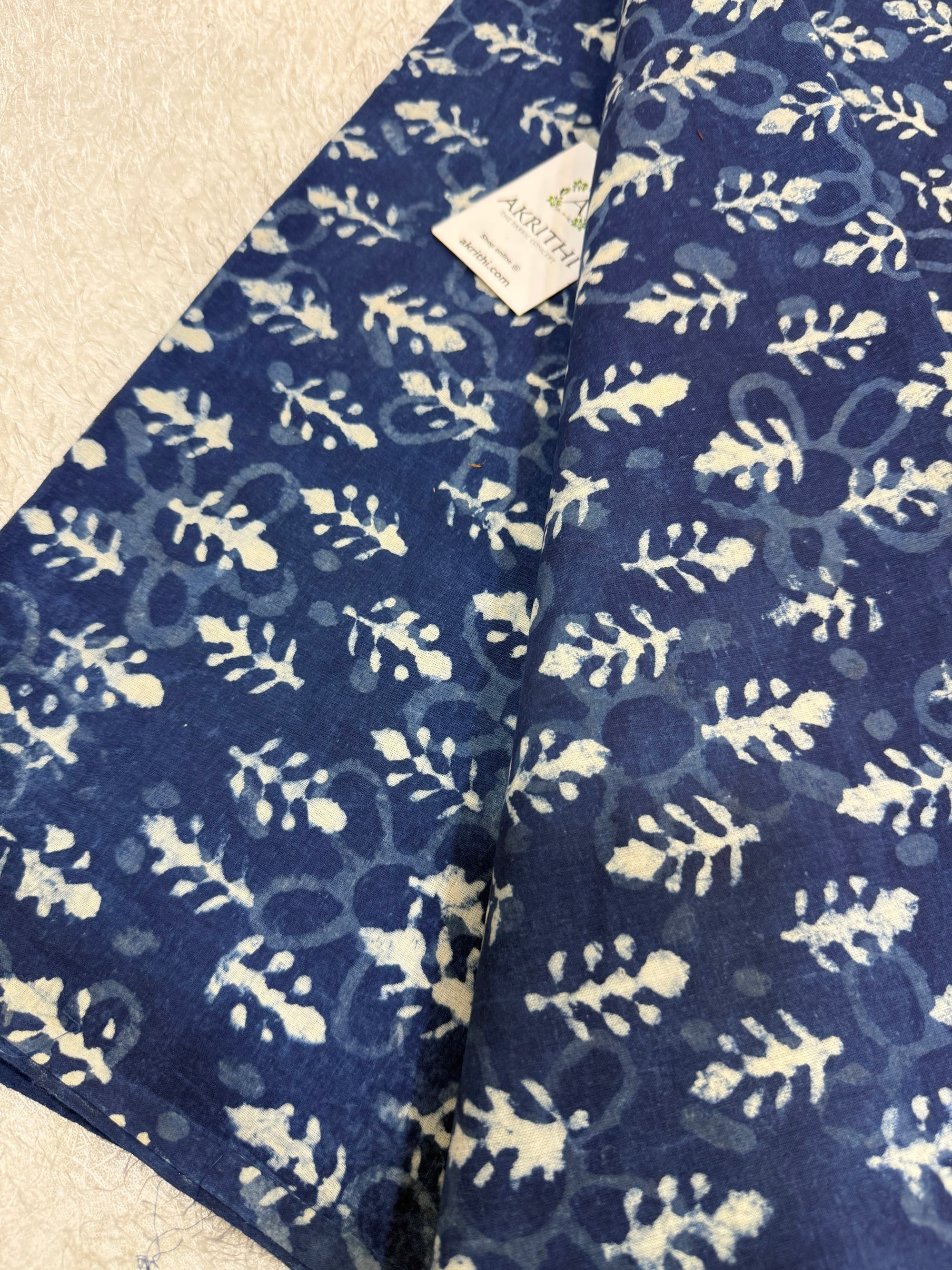 Indigo hand block printed pure cotton fabric
