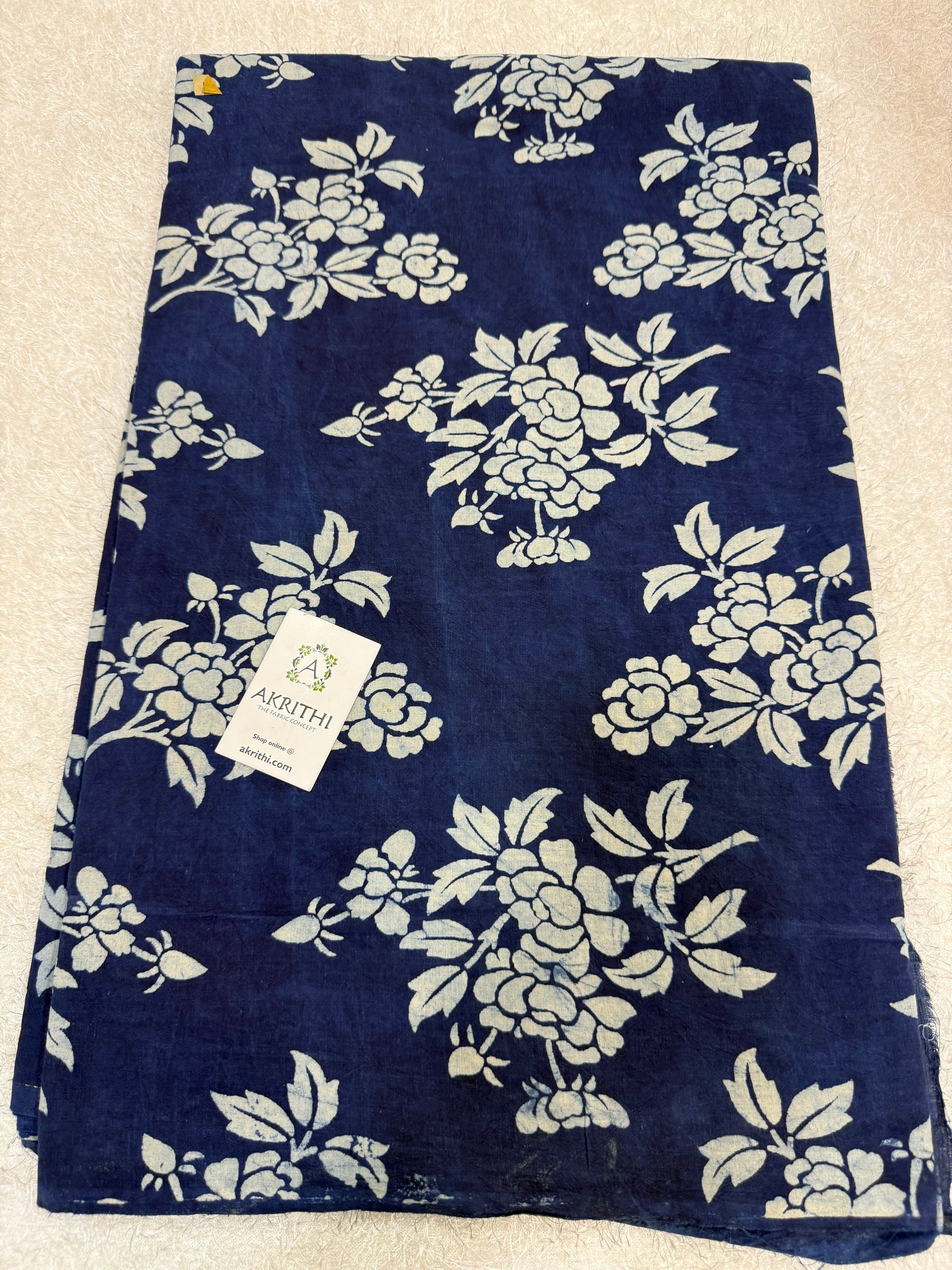 Indigo hand block printed pure cotton fabric
