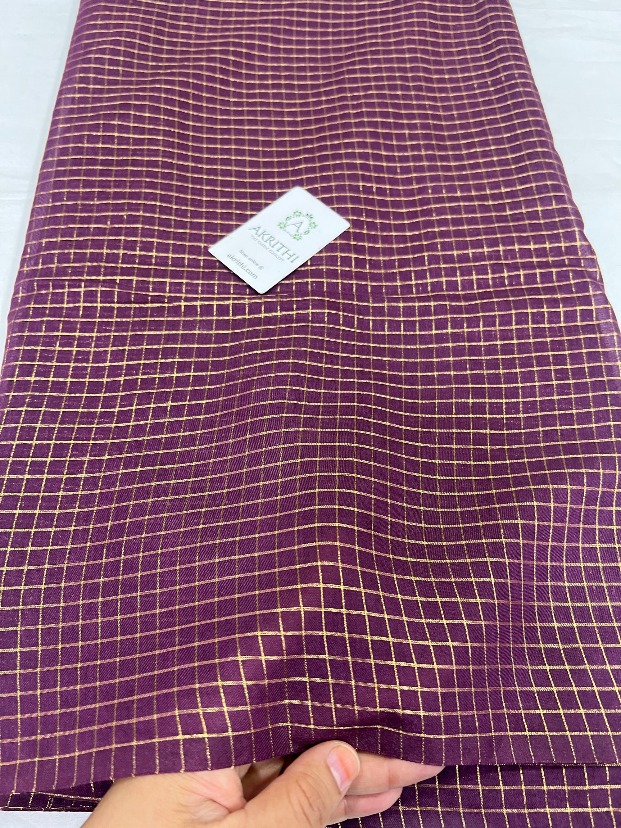 Silk cotton zari checks fabric