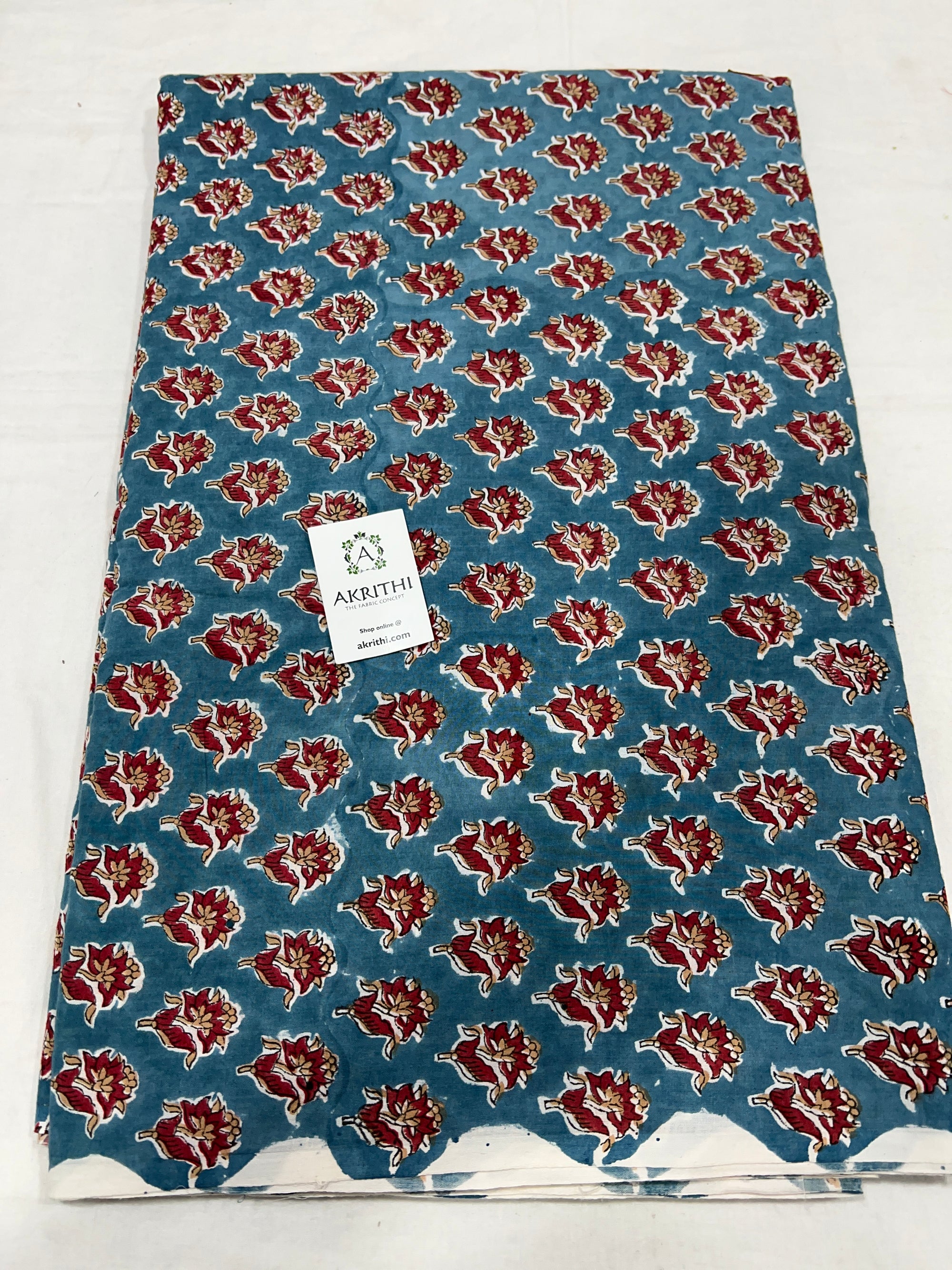 Hand block Printed pure cotton fabric 95 CM CUT
