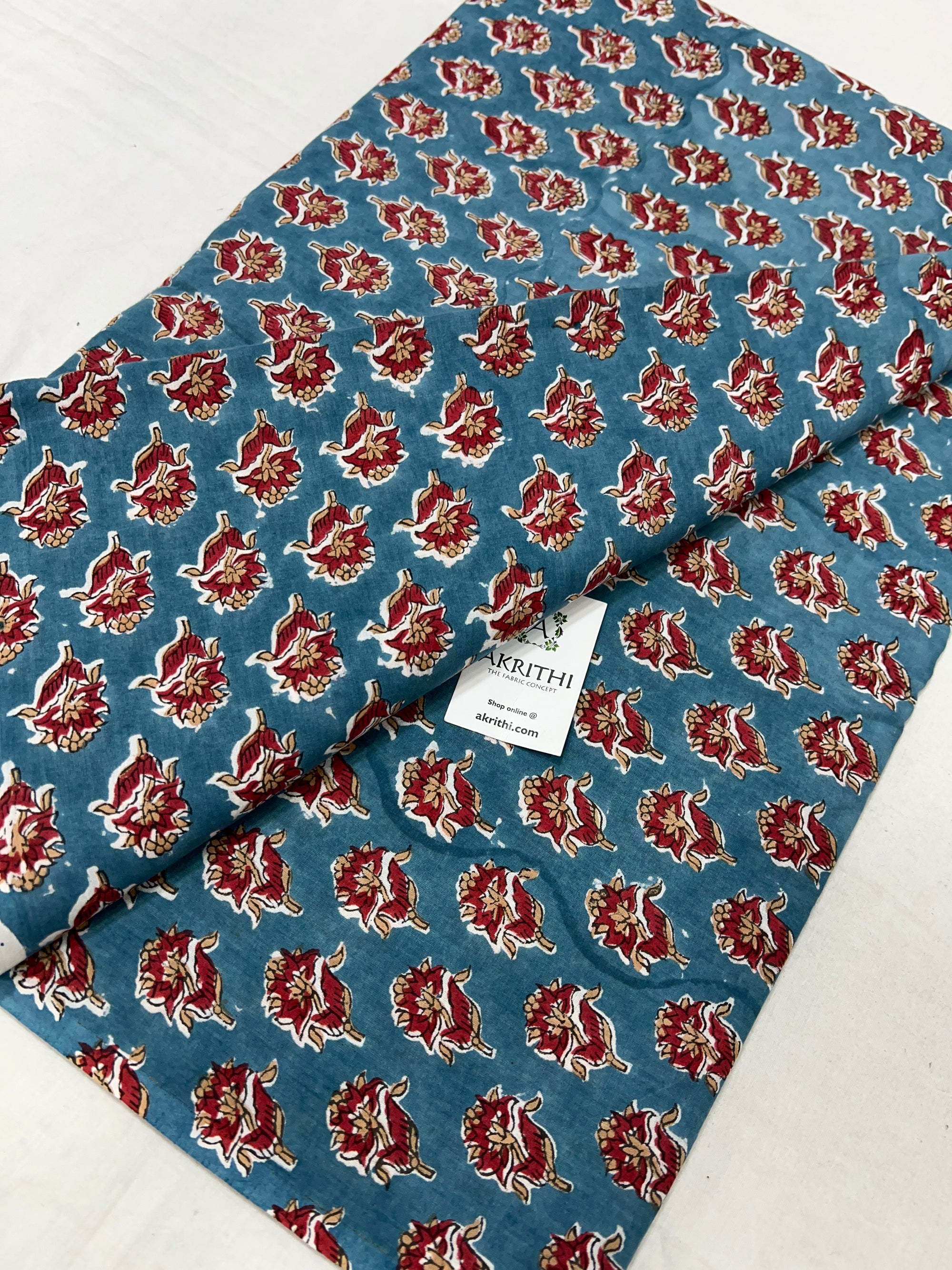Hand block Printed pure cotton fabric 95 CM CUT