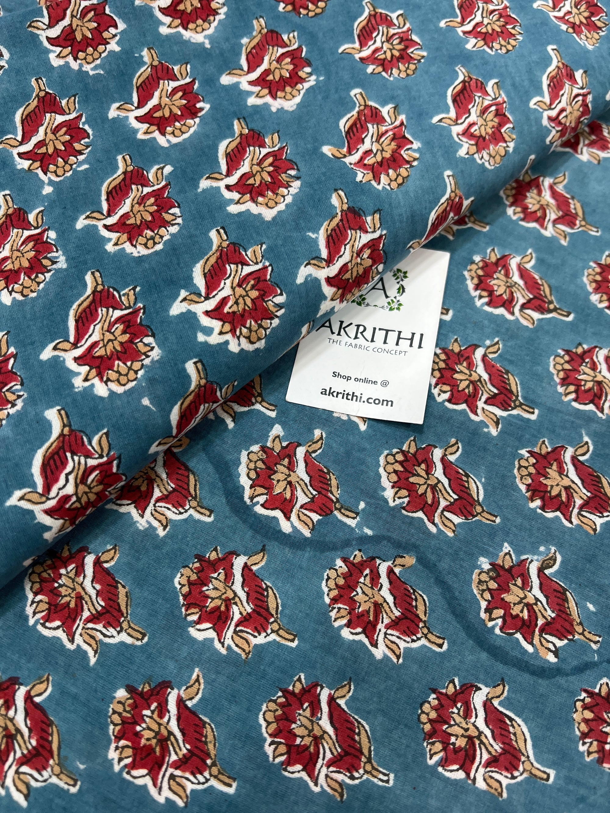 Hand block Printed pure cotton fabric 95 CM CUT