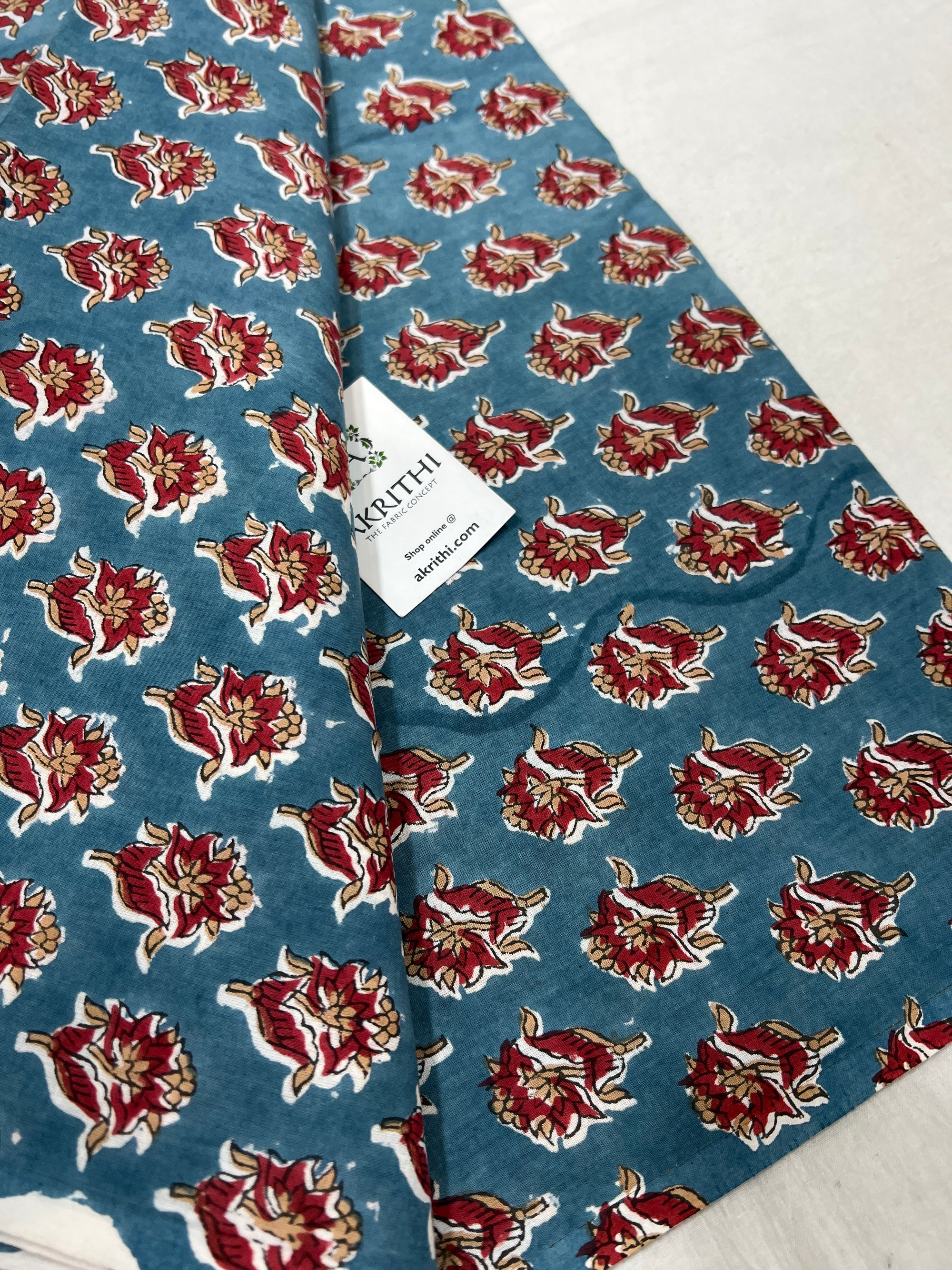 Hand block Printed pure cotton fabric 95 CM CUT