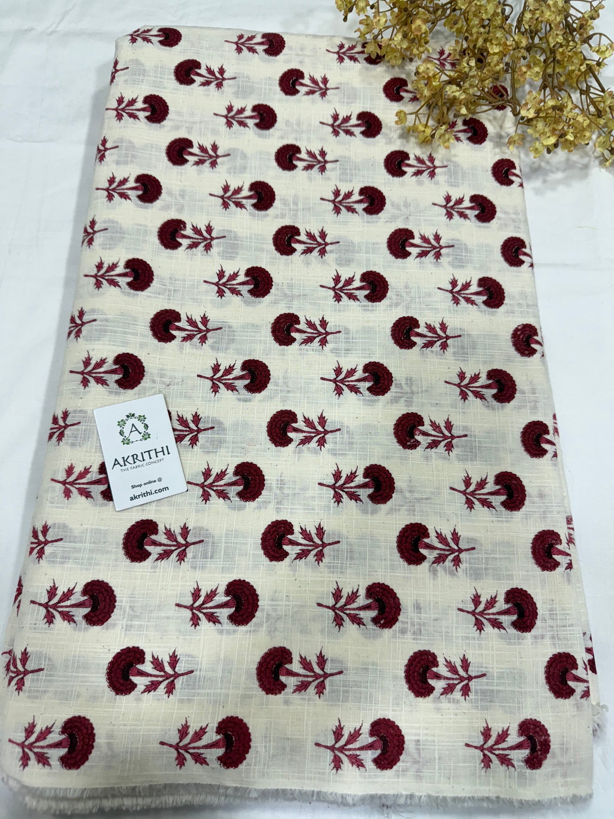 Printed pure slub cotton fabric 1.3 METERS CUT