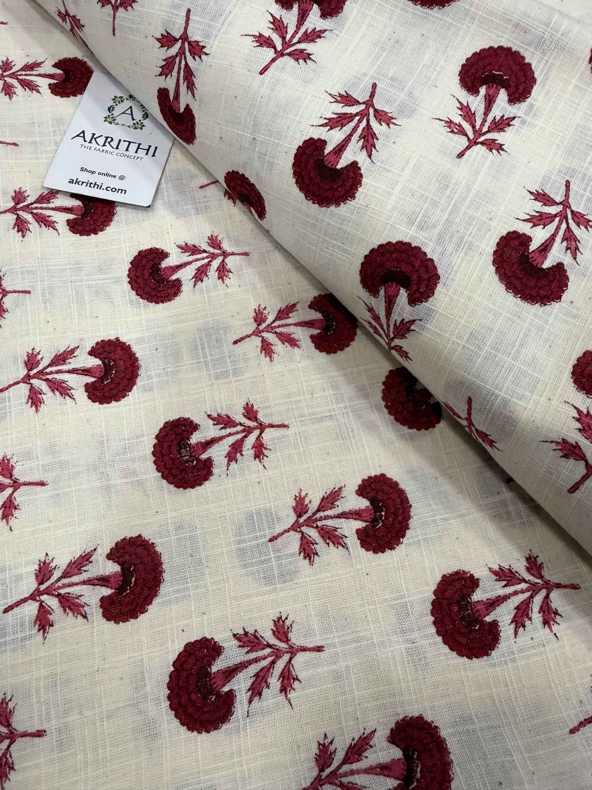 Printed pure slub cotton fabric 1.3 METERS CUT