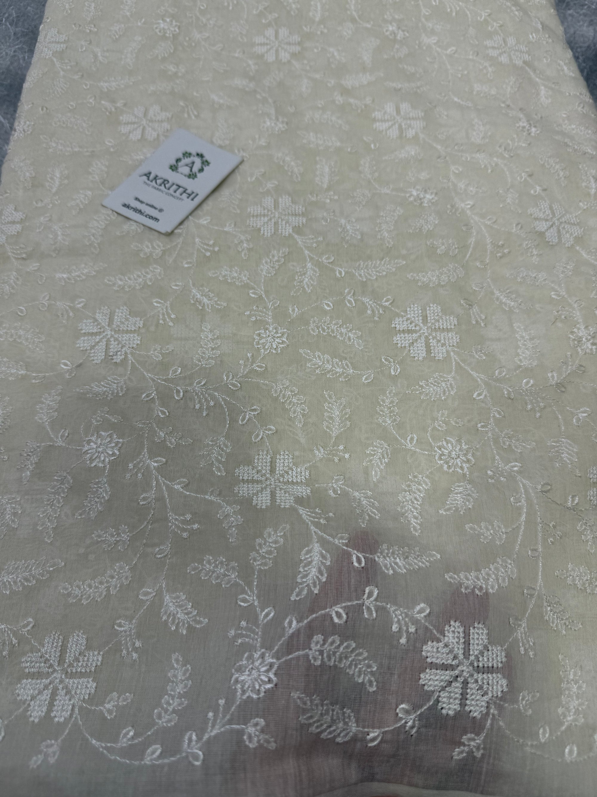 MUL CHANDERI EMBROIDERED FABRIC