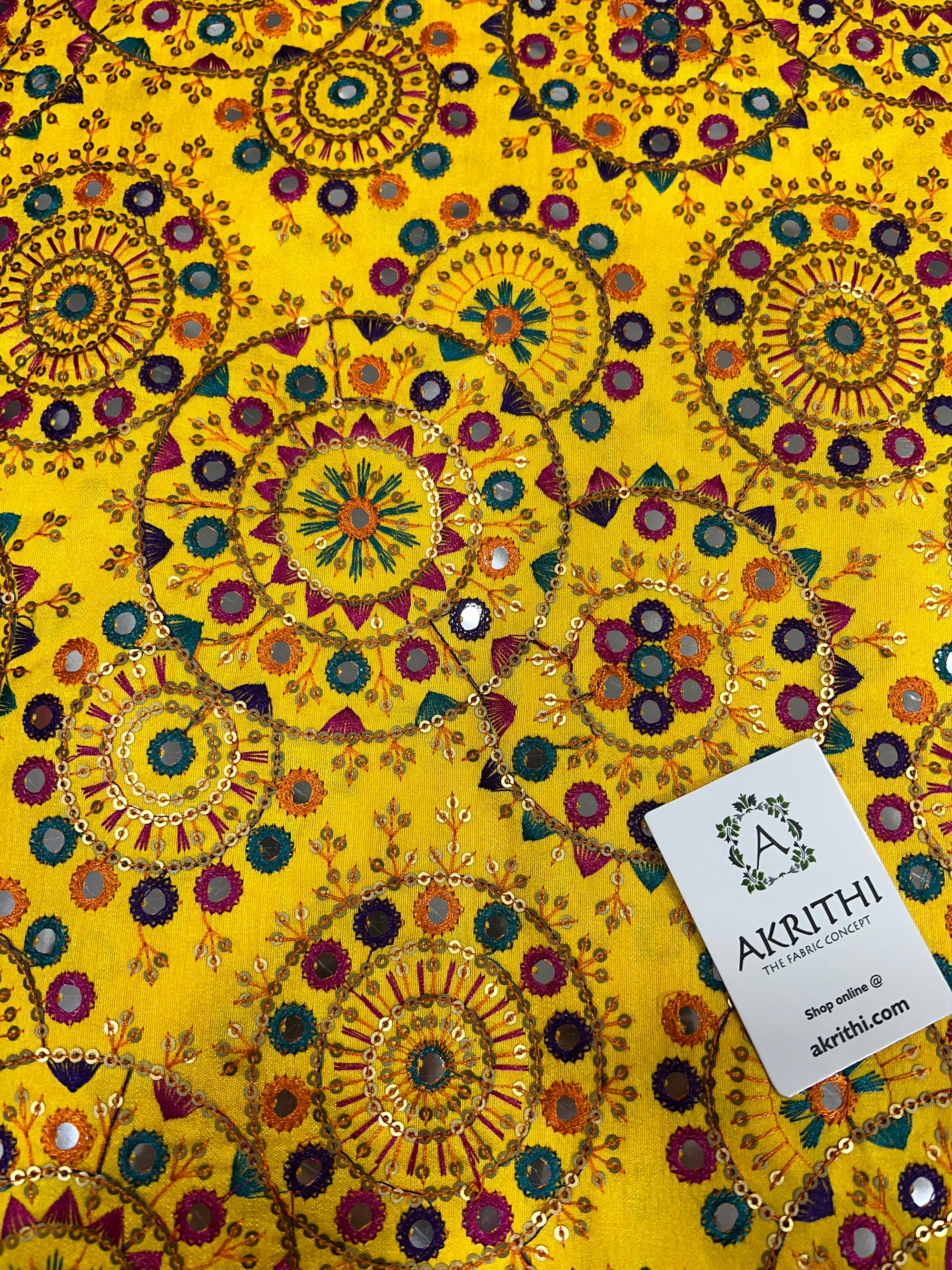 Embroidered raw silk fabric