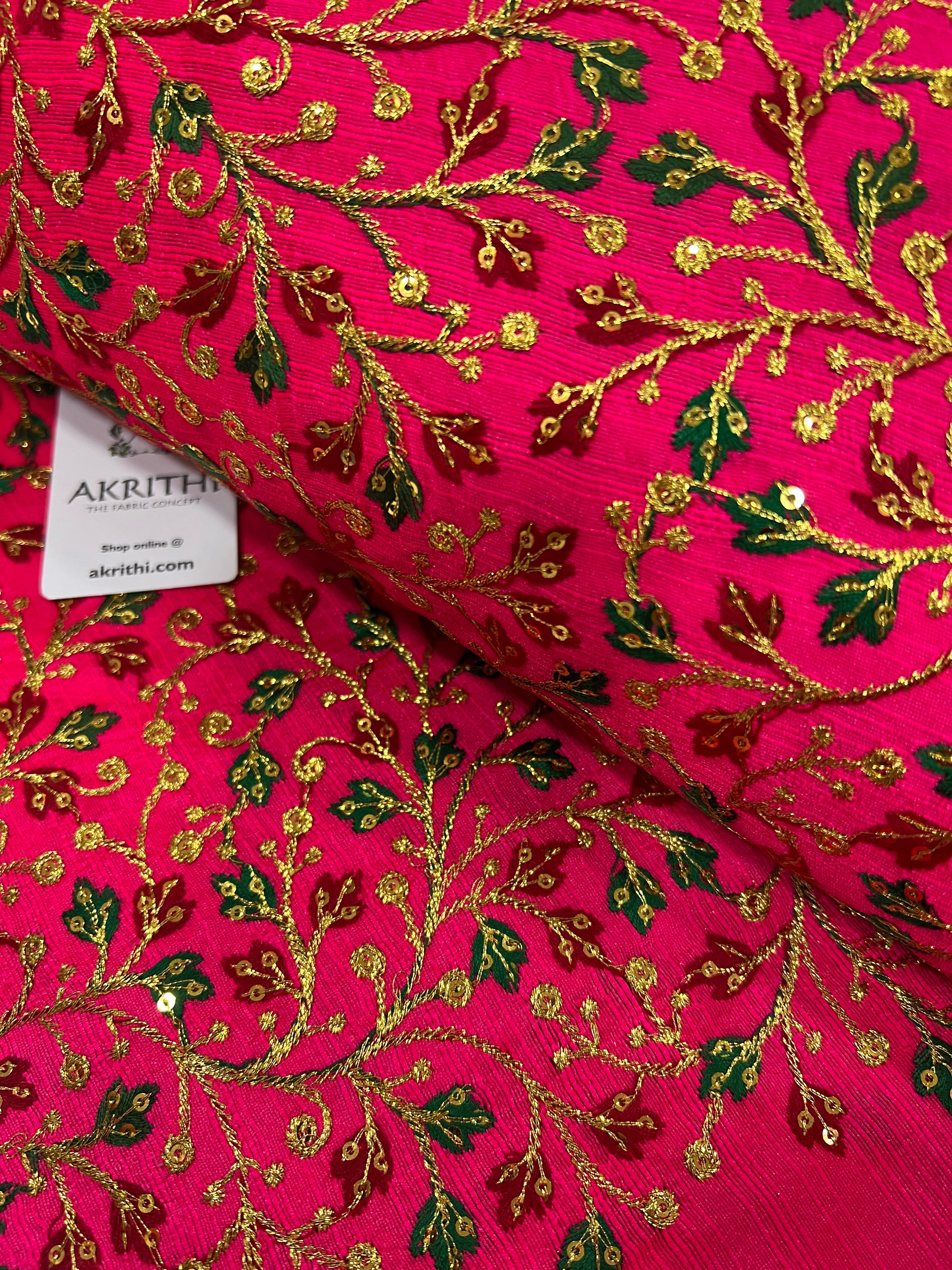 Embroidered raw silk fabric